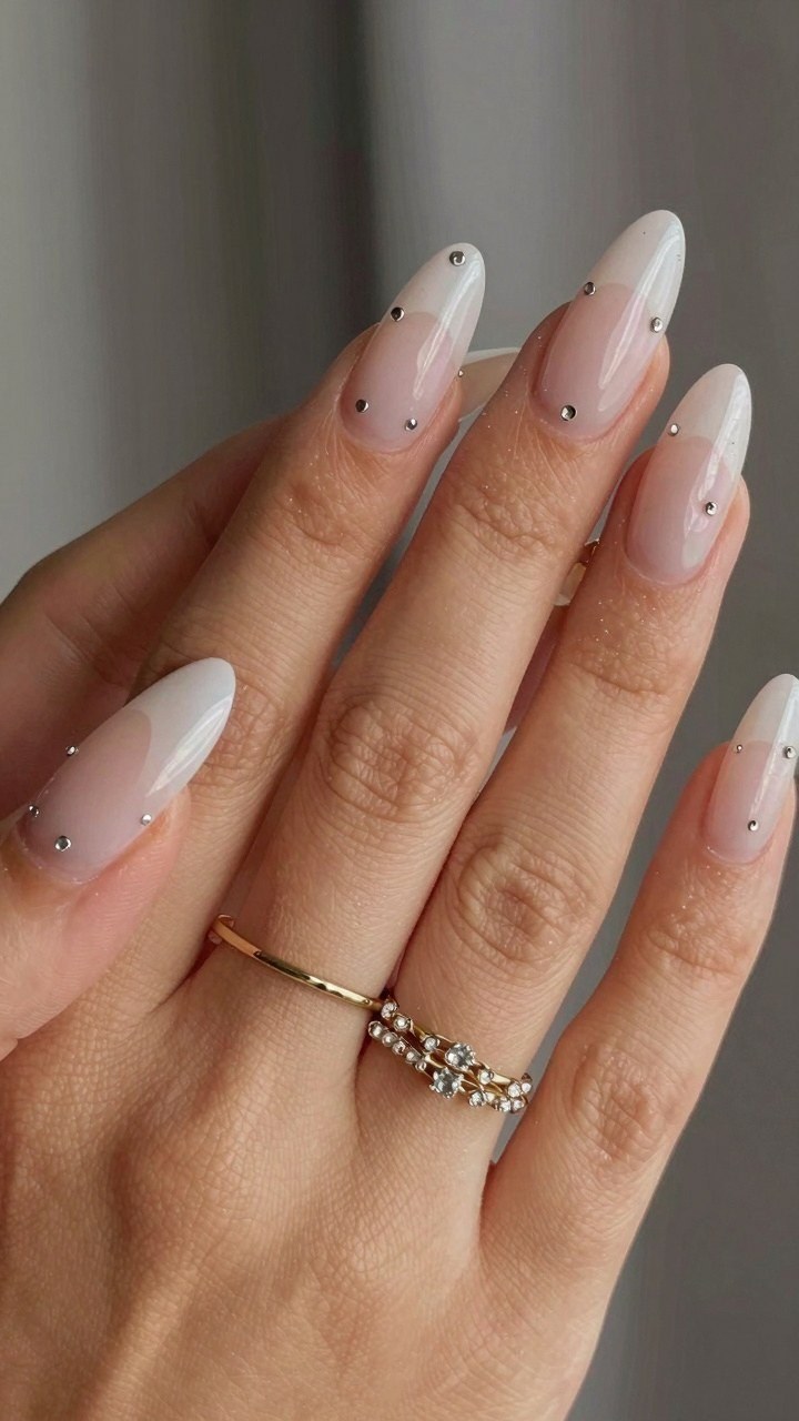 Adding Subtle Rhinestones to Your Almond French Manicure