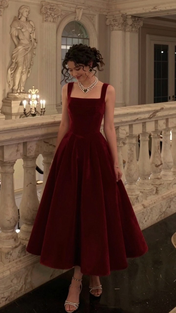 Styling A-Line Ruby Red Midi Dresses for Romantic Evenings