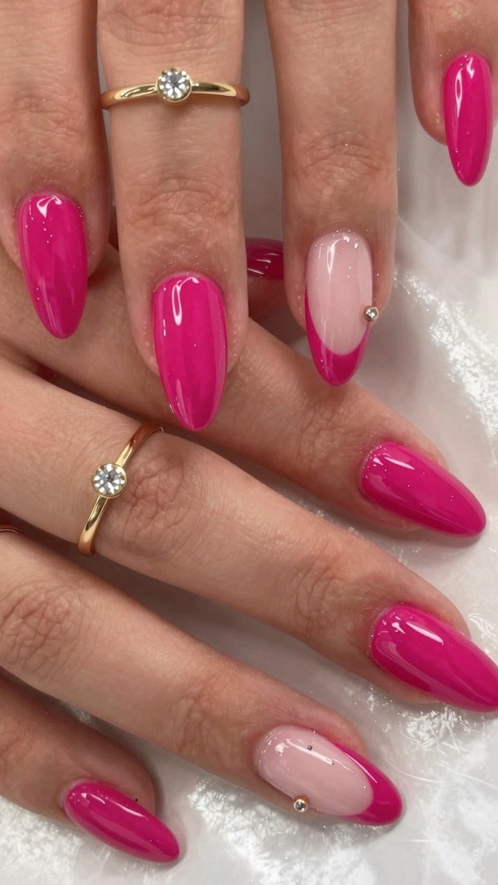 Adding Accent Nails To Your Bright Pink Gel Manicure