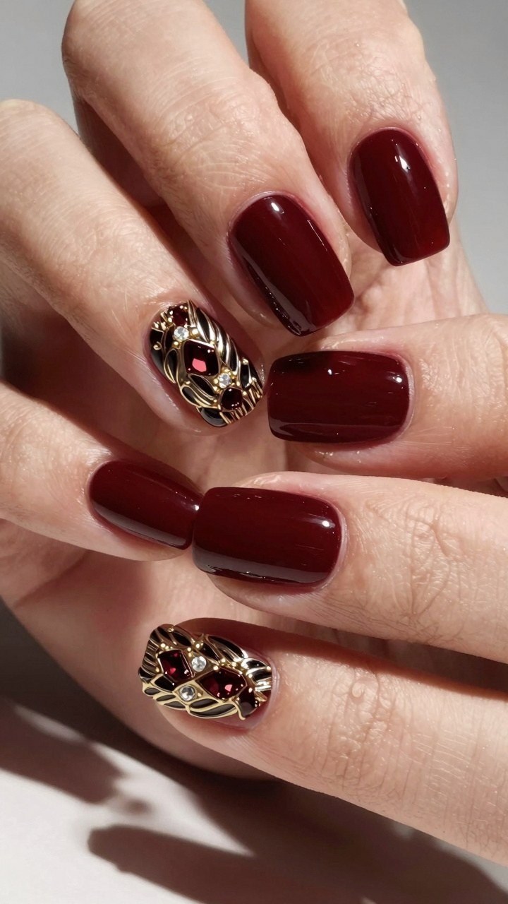 Adding Ornate Gemstone and Metallic Nail Art Accents