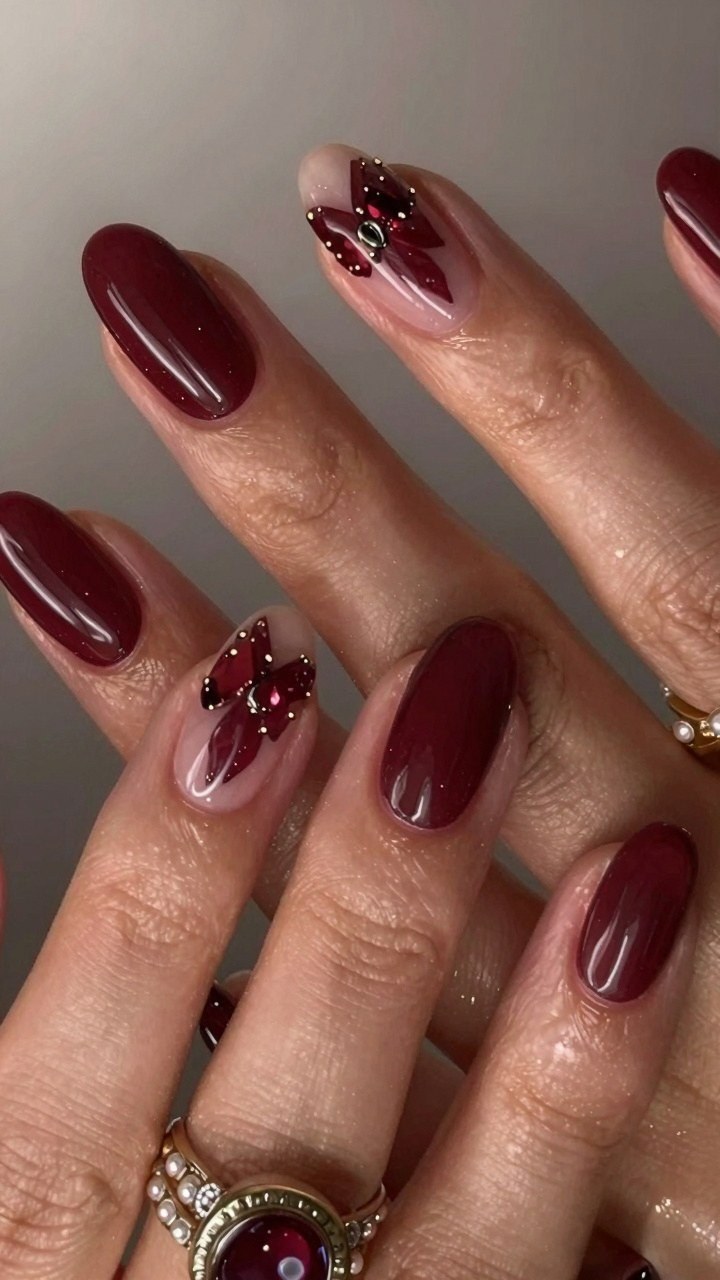 Charming Red Butterfly Nail Art for Autumn Days