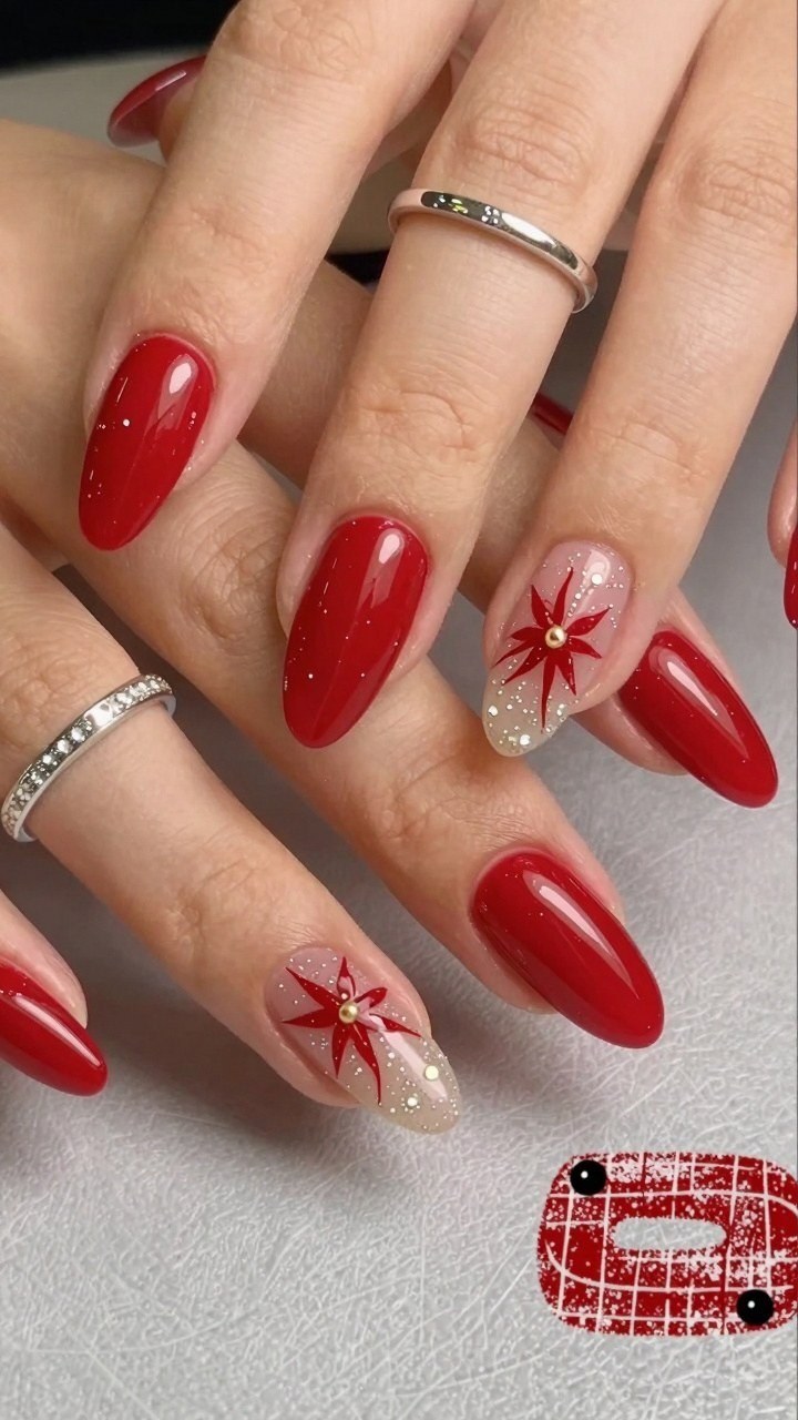 Mixing Red Polish With Festive Sparkle Accents