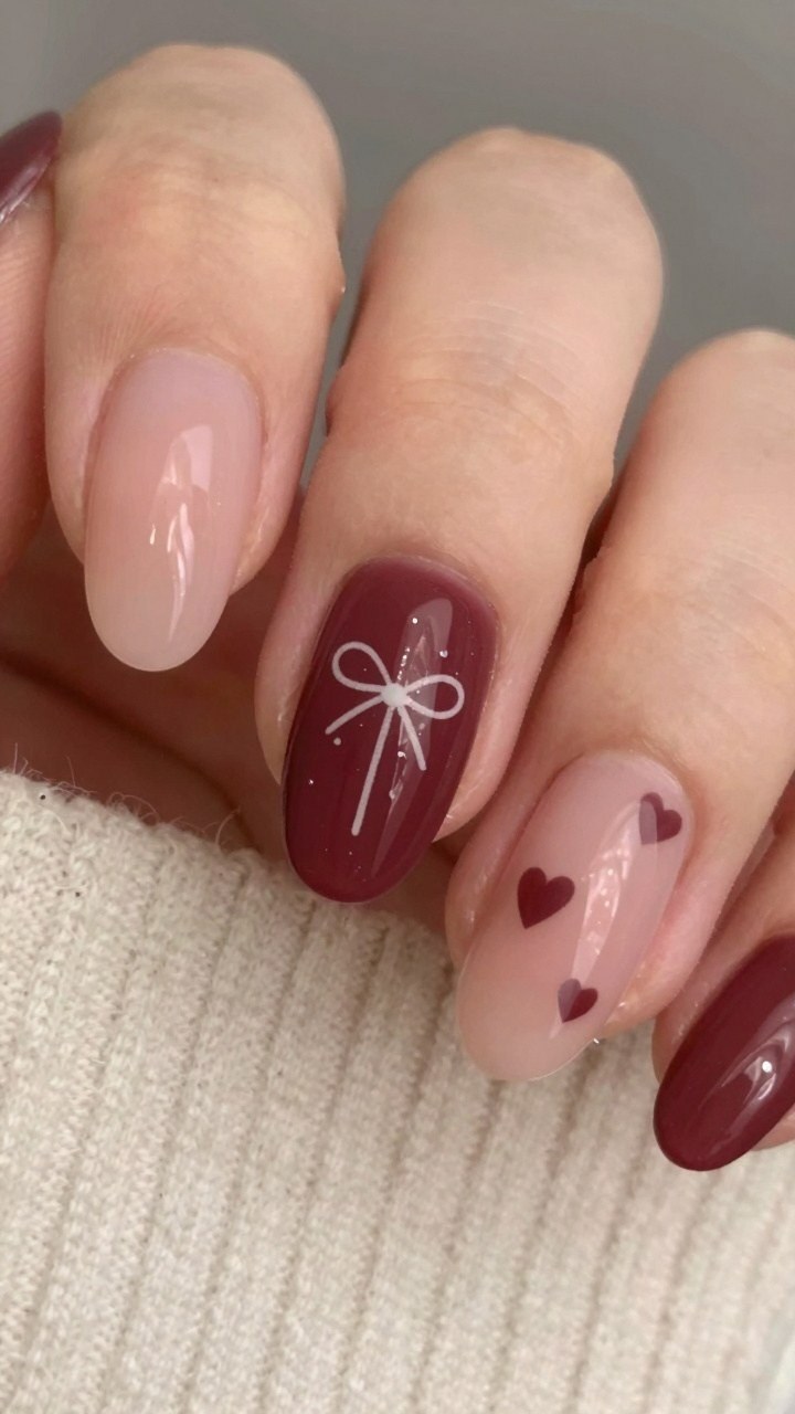 Mixing Red and White Hearts with Bows on Nails