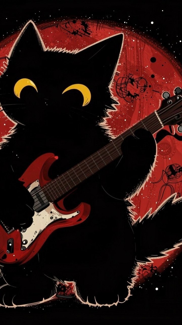 Adding a Rock Guitar Cat Wallpaper with Dark Red Details