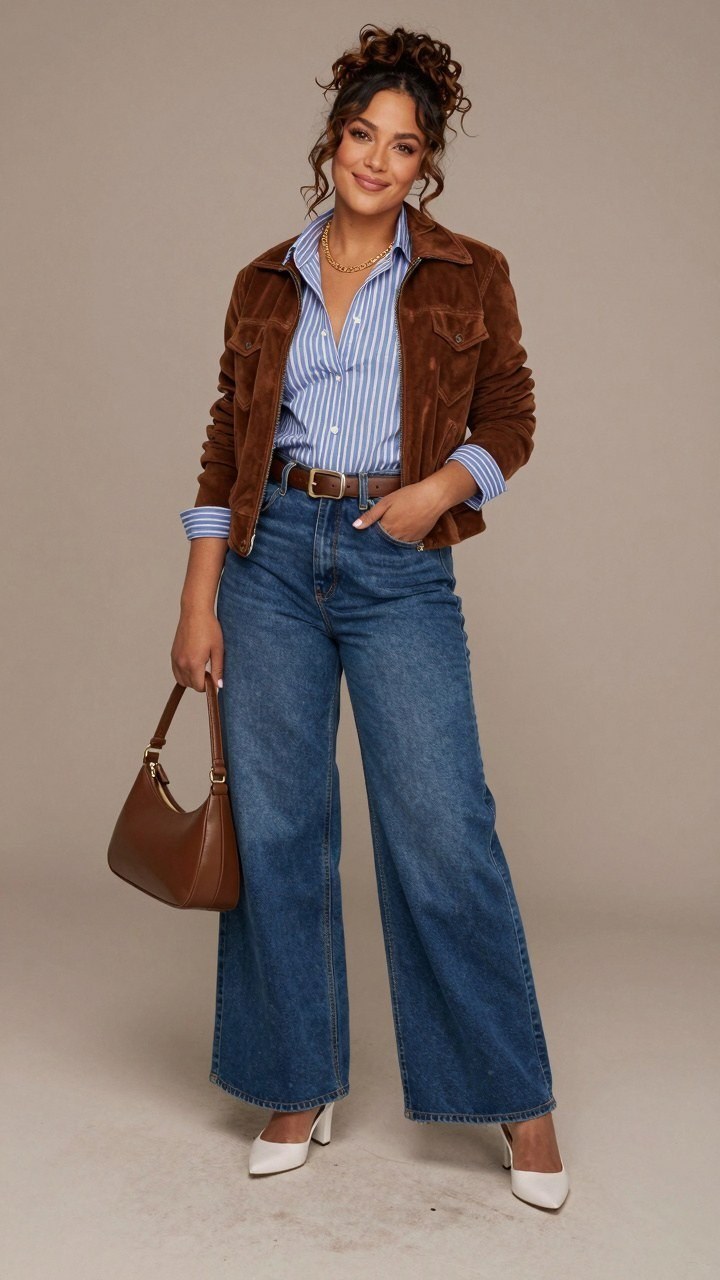 Adding a Suede Jacket Over a Striped Shirt and Denim