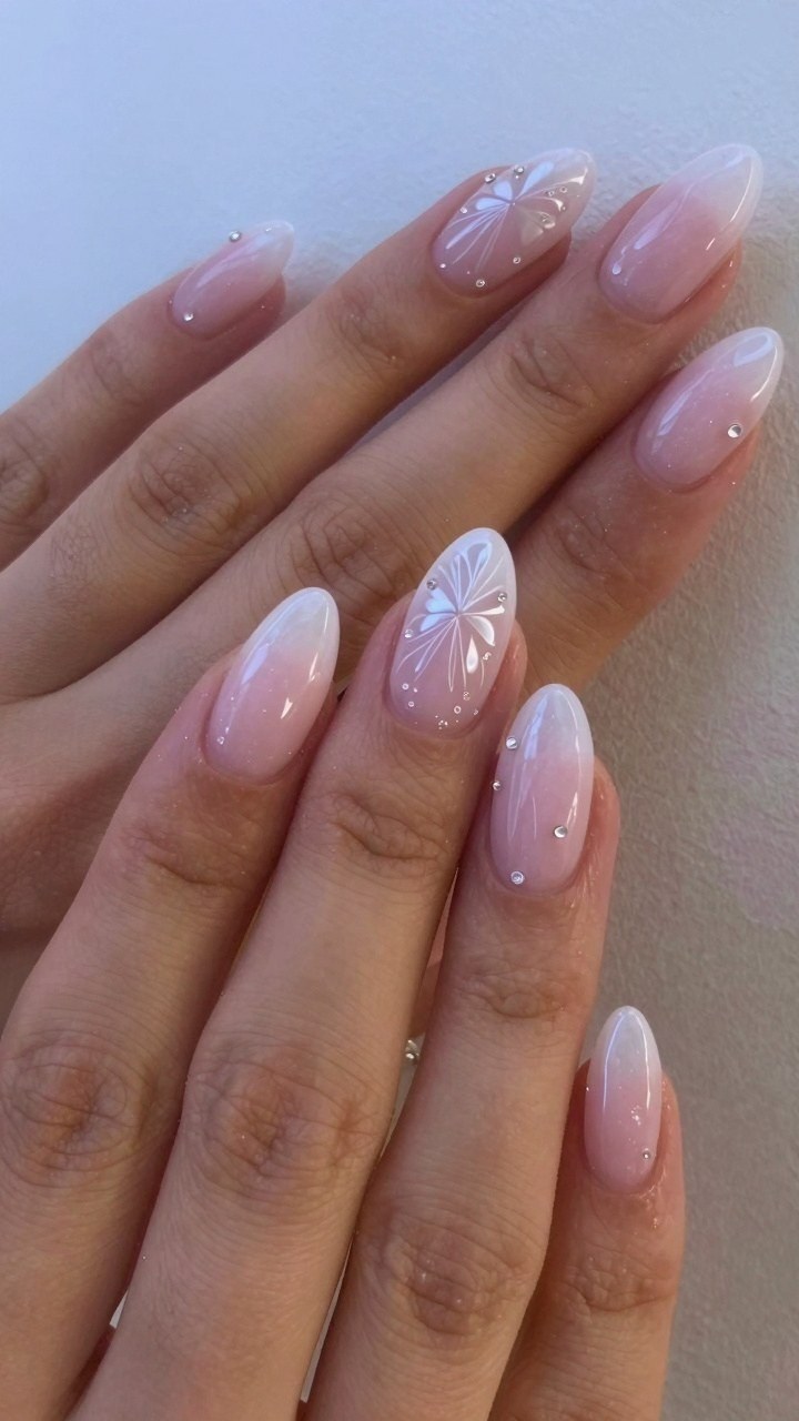 Delicate Ombre Nails with Subtle Rhinestones