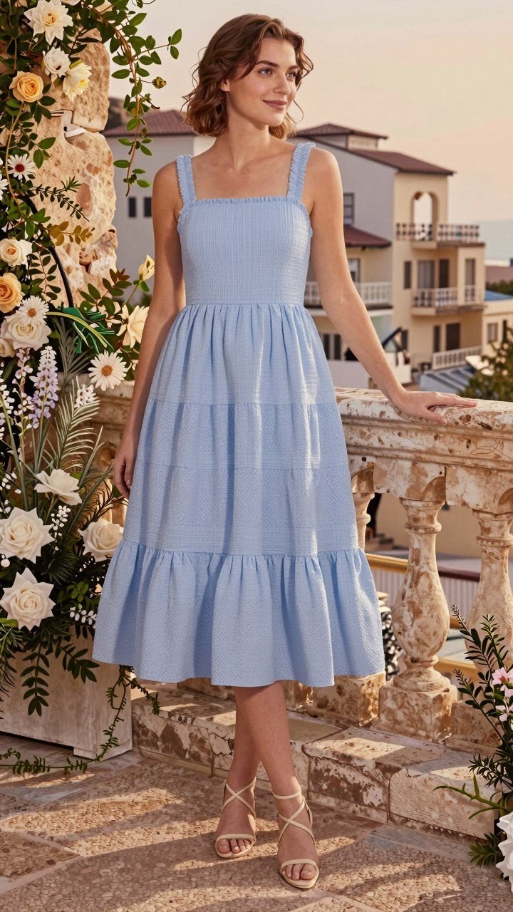 Embracing Comfort In A Blue Tiered Swim Dress