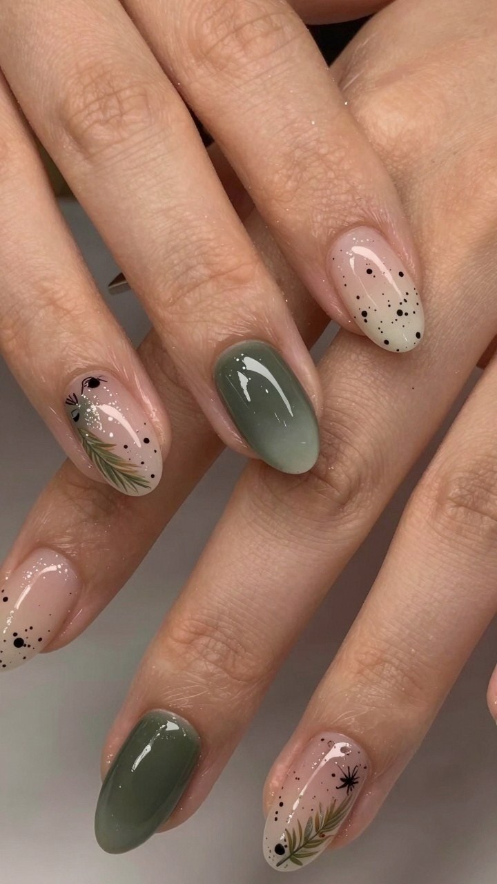 Mixing Sage Green With Amber Fall Nail Art