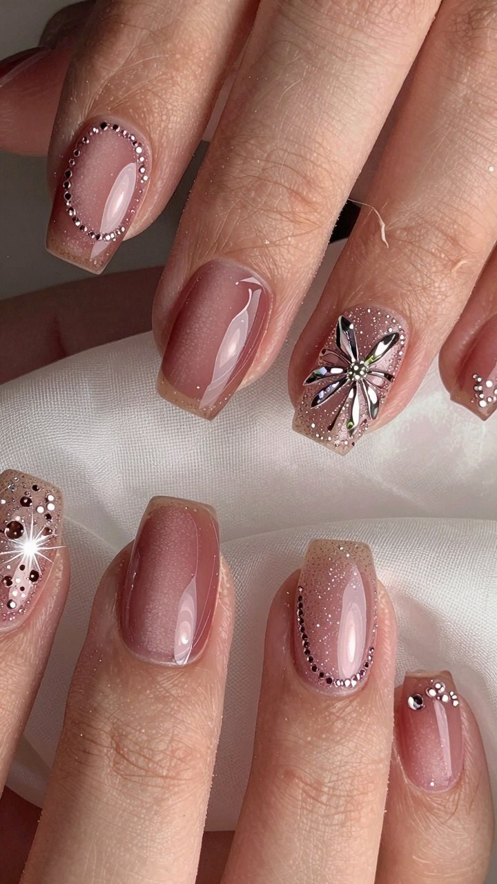 Adding Rhinestone Accents to Copper Cat Eye Nails
