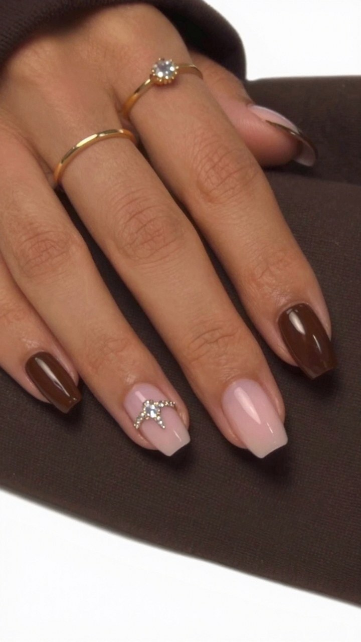 Pairing Brown Nail Polish with Rhinestone Accents