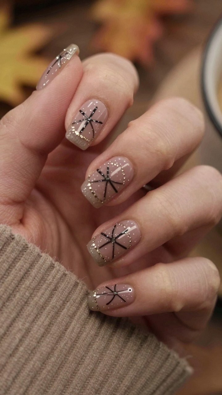 Adding Delicate Starburst Patterns to Short Fall Nails