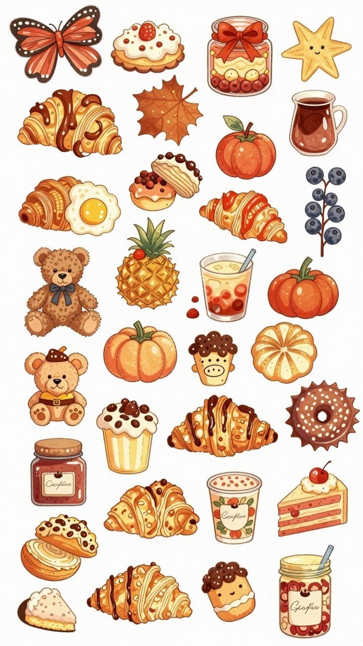 Charming Sticker Sheet Wallpaper Full of Fall Treats