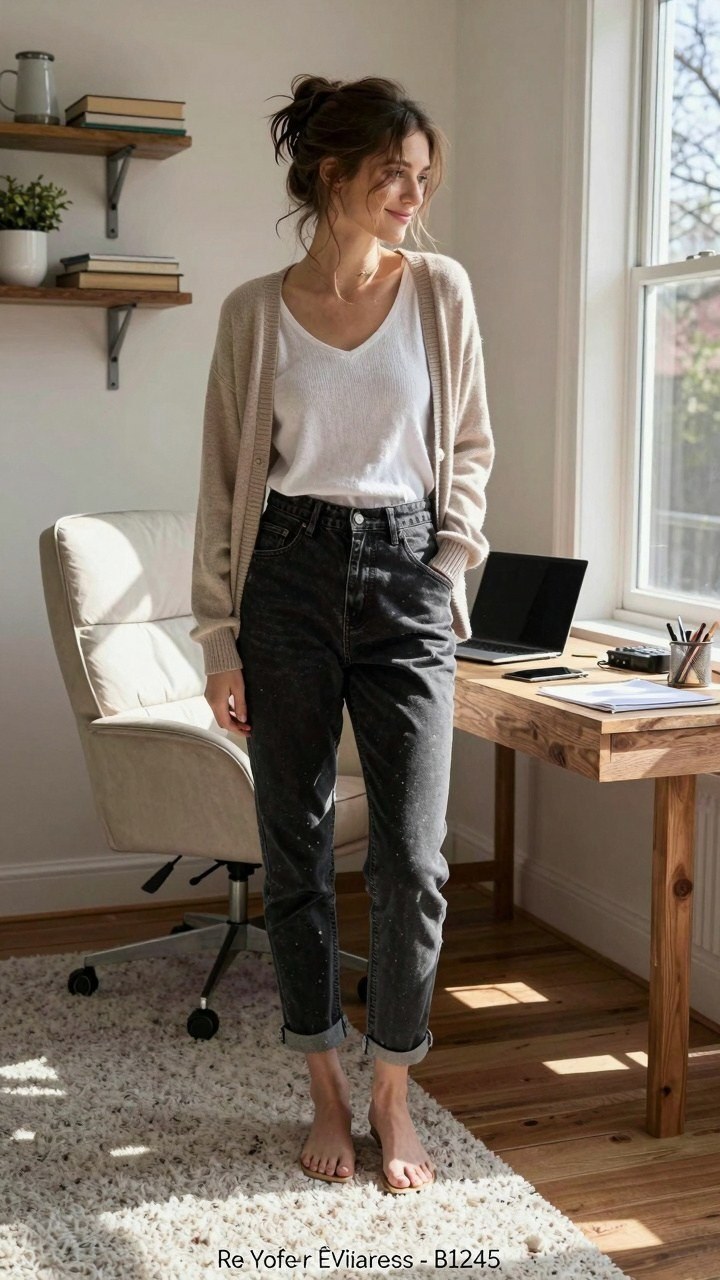 Throwing on a Soft Cardigan for Warmth
