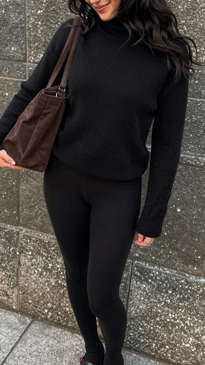 Pairing a Turtleneck Sweater with Simple Leggings for Quick Errands