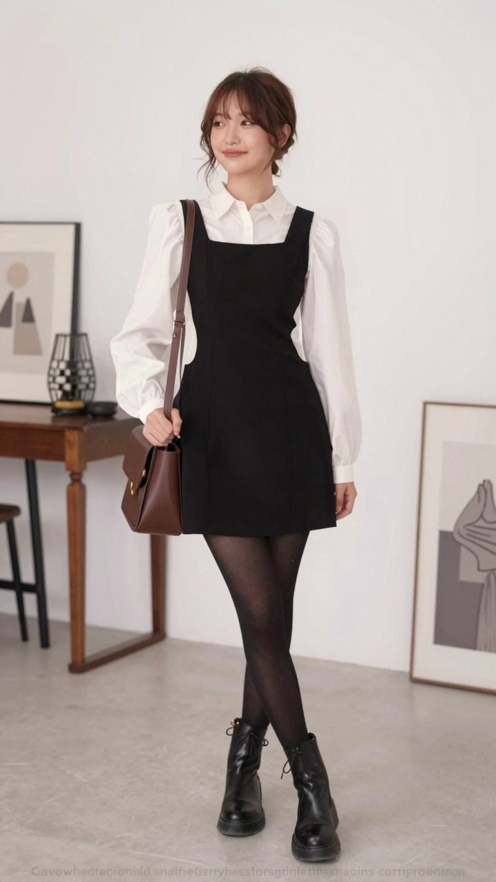 Layering Pinafores with Crisp Collared Blouses for Fall