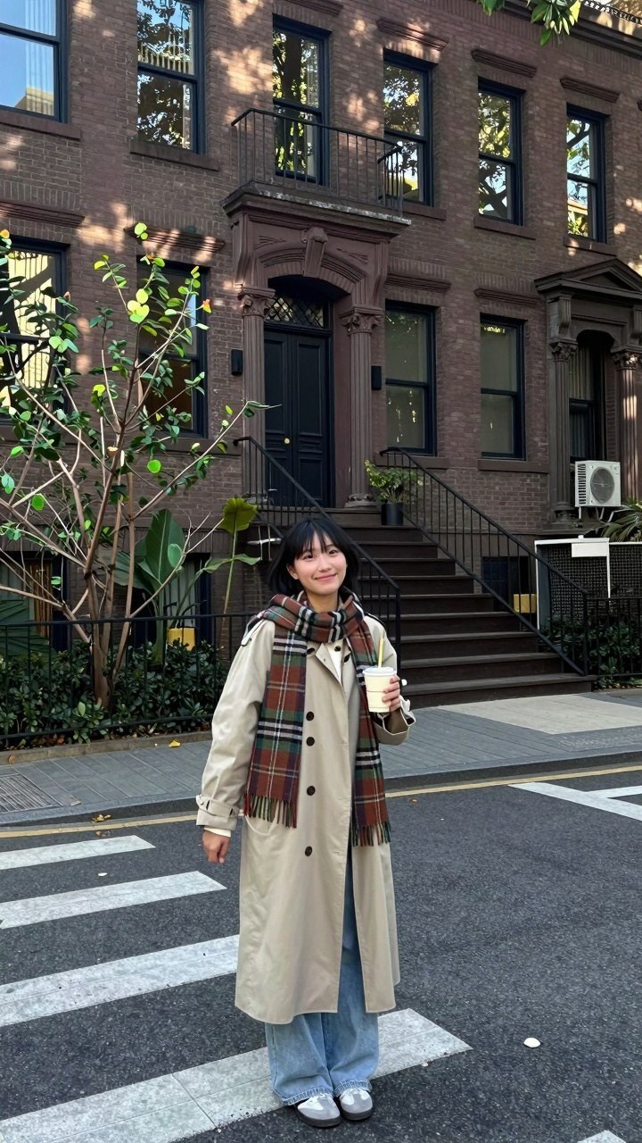 Adding a Plaid Scarf to Your Trench Coat