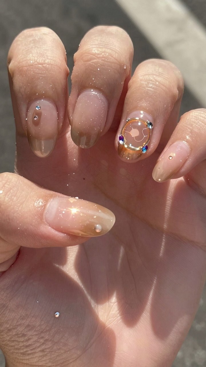 Adding Subtle Gem Accents to Short Autumn Nails