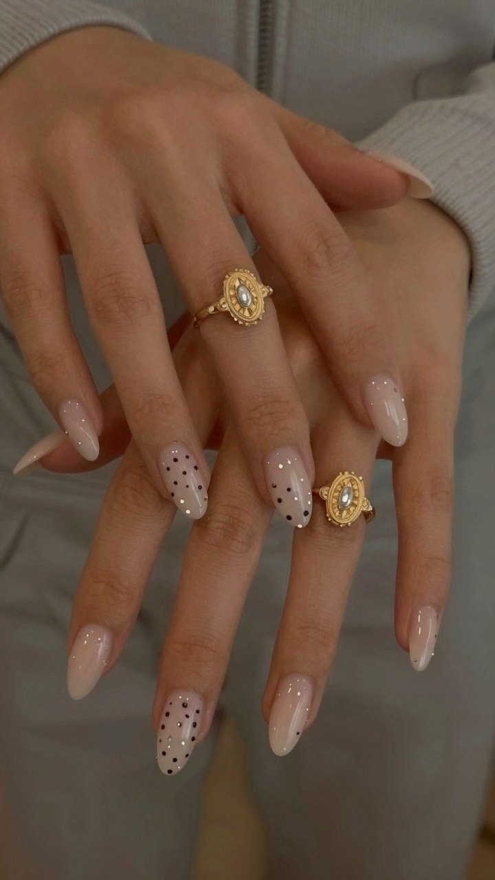 Adding Playful Polka Dots to Dark French Tip Nails