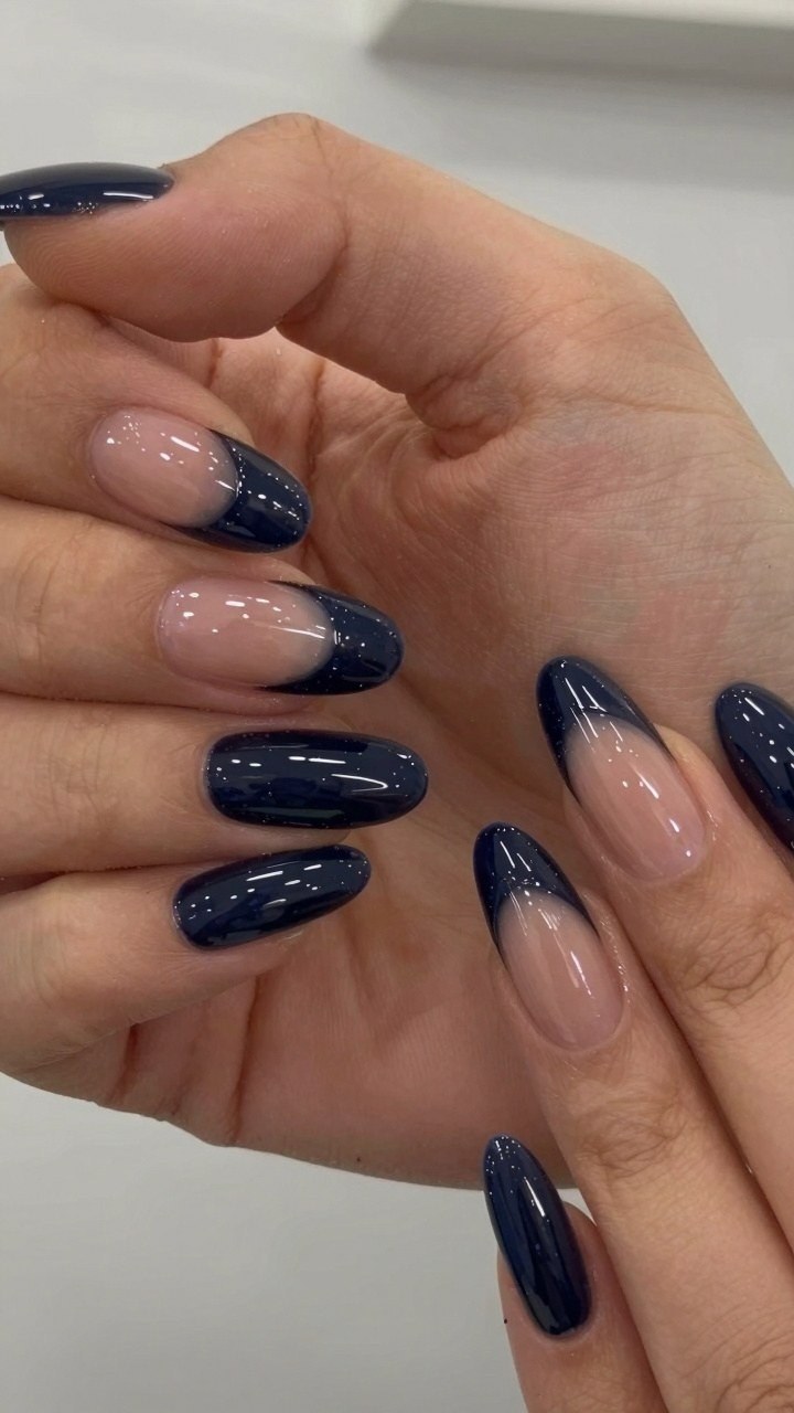 Trying Deep Blue French Tips with Fine Sparkle