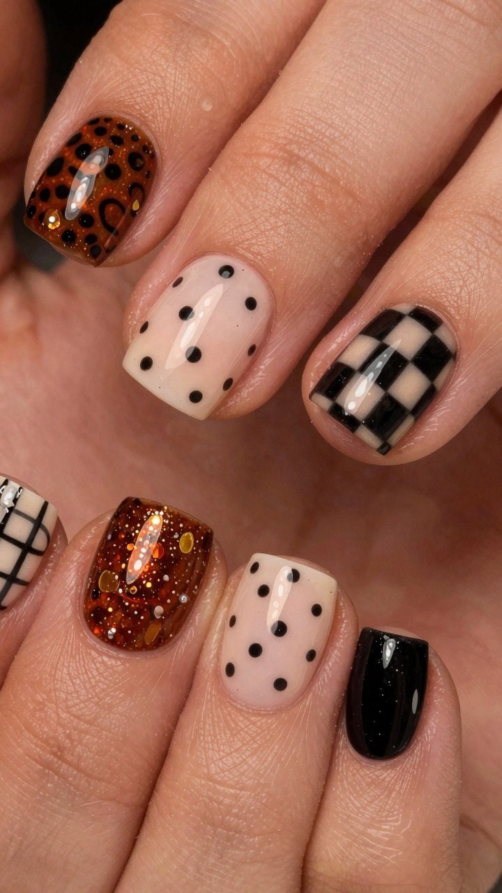 Mixing Retro Animal Print And Checkerboard Nail Patterns