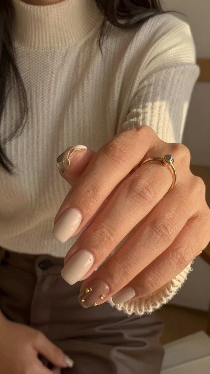Adding Tiny Gold Beads and Studs to October Gel Manicures