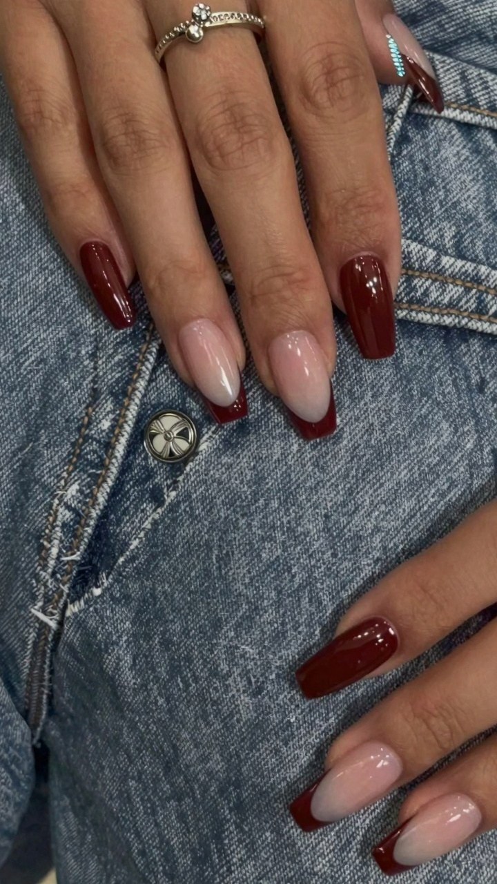 Mixing Solid Maroon Polish with French Tips for Work