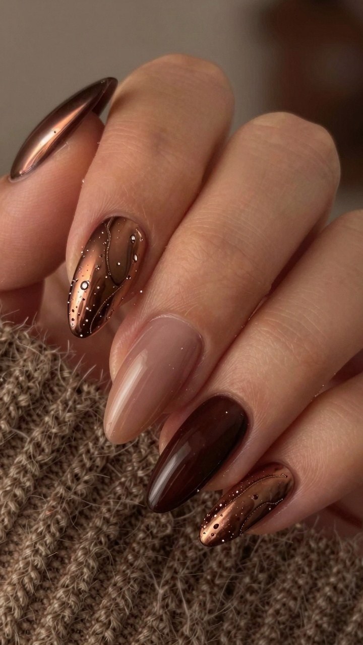 Adding Metallic Chrome Finish to Brown Nails