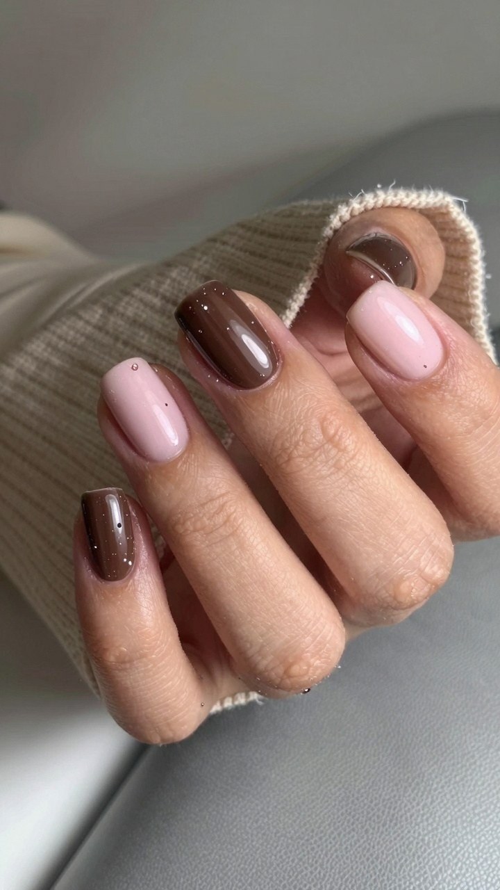Mixing Soft Pastels and Deep Browns for Polka Dot Nails