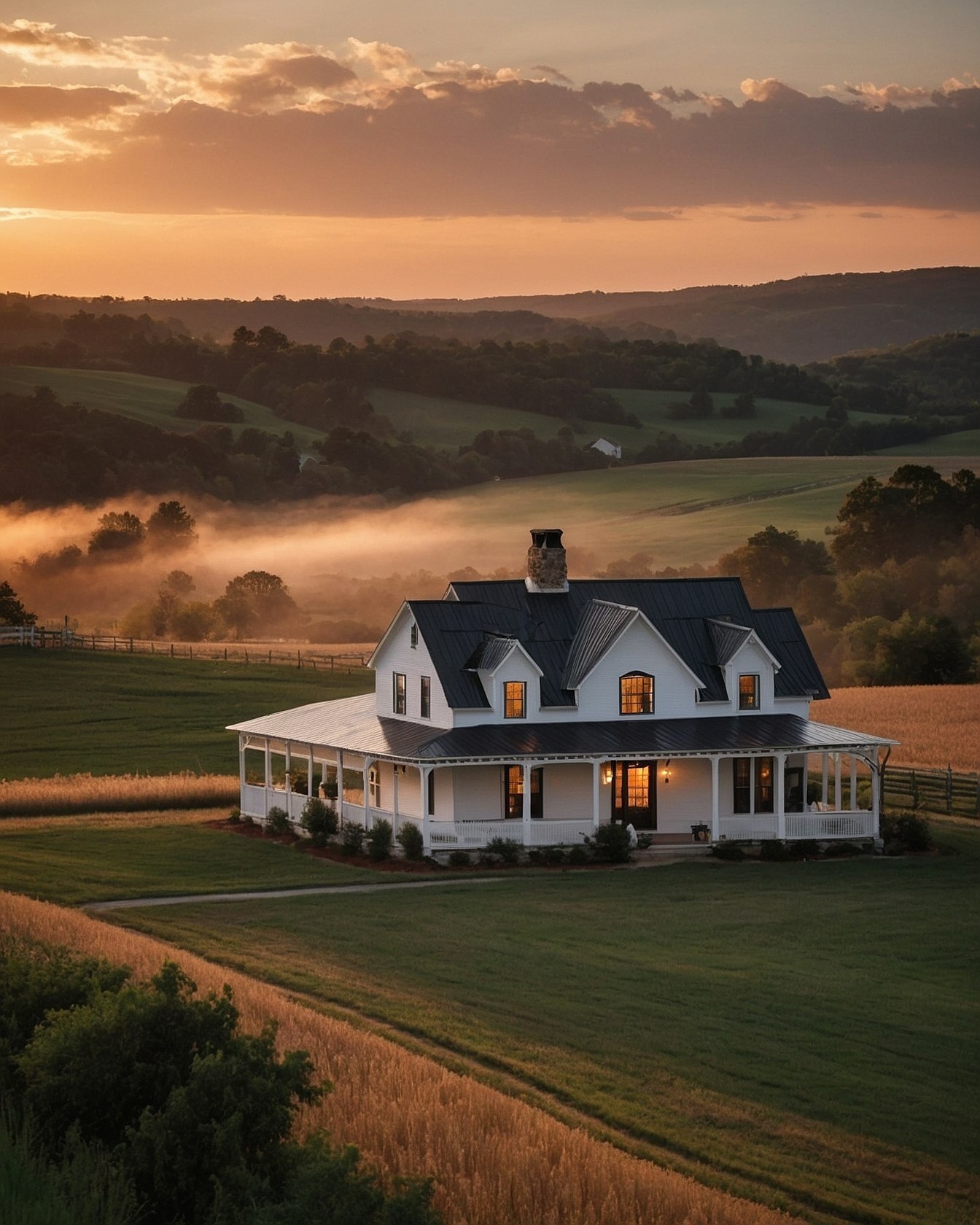 Rolling Hills Bathed in Golden Hour Light