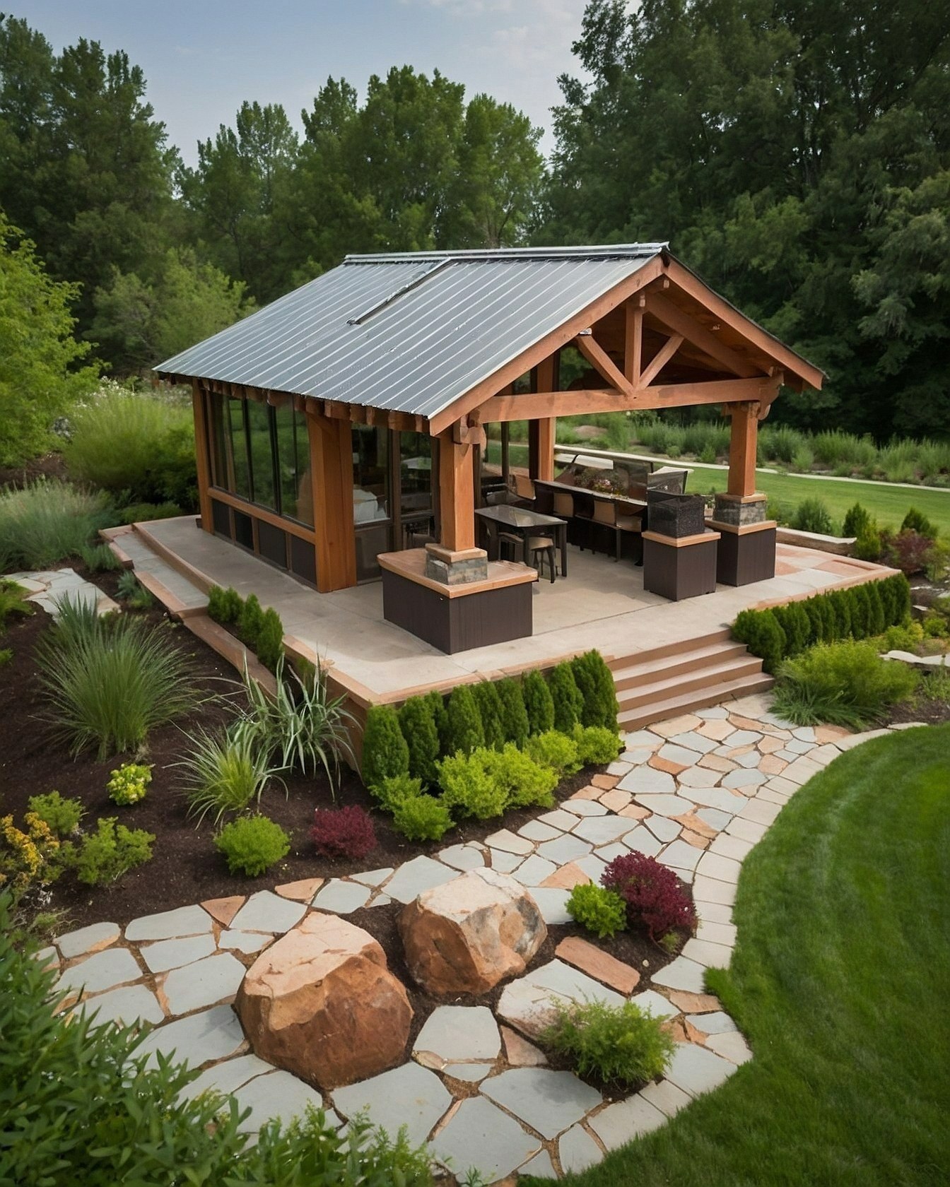 Outdoor Kitchen Accents in Warm Taupe and Charcoal