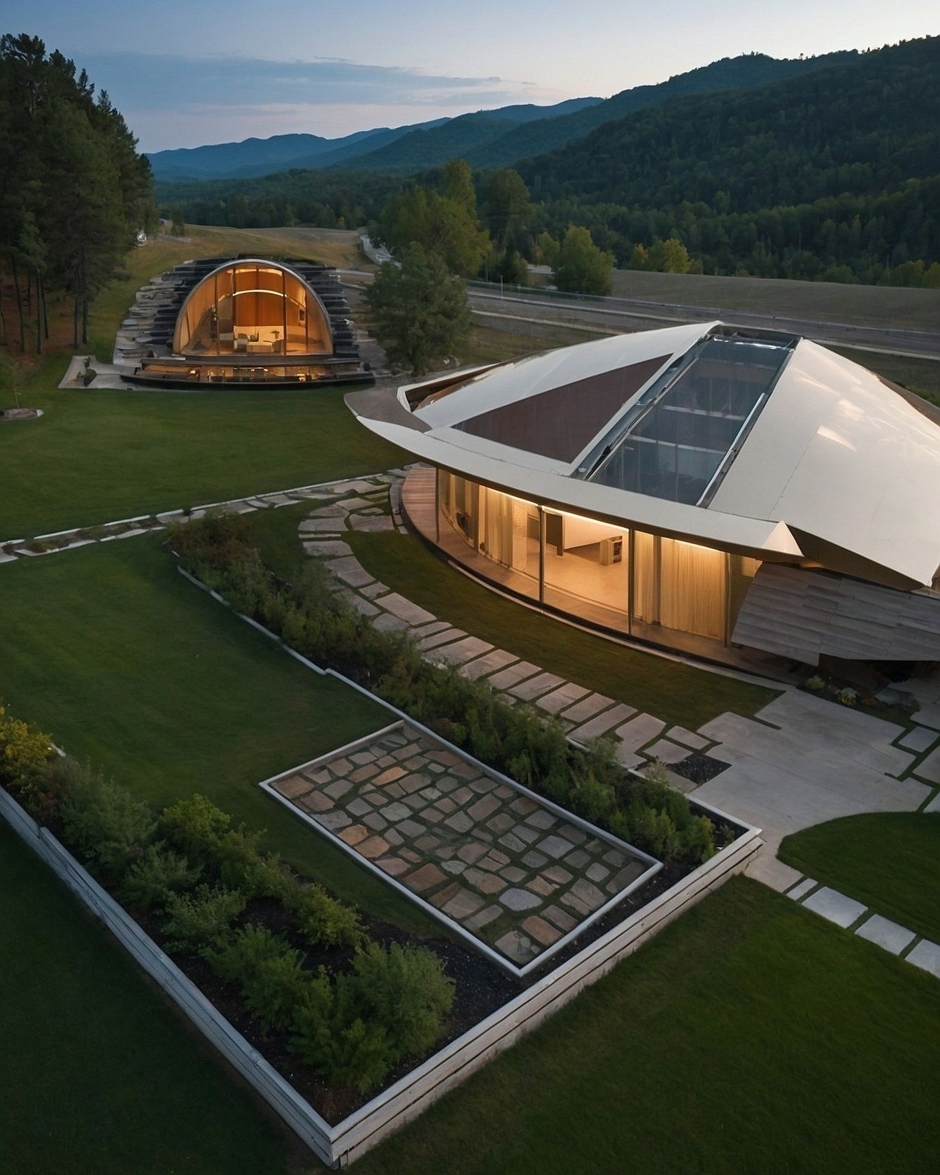 Curving Lines Meet Organic Textures in Hillside Homes