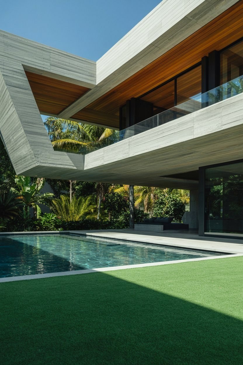 Modern Architecture House: Lush Garden & Pool Oasis