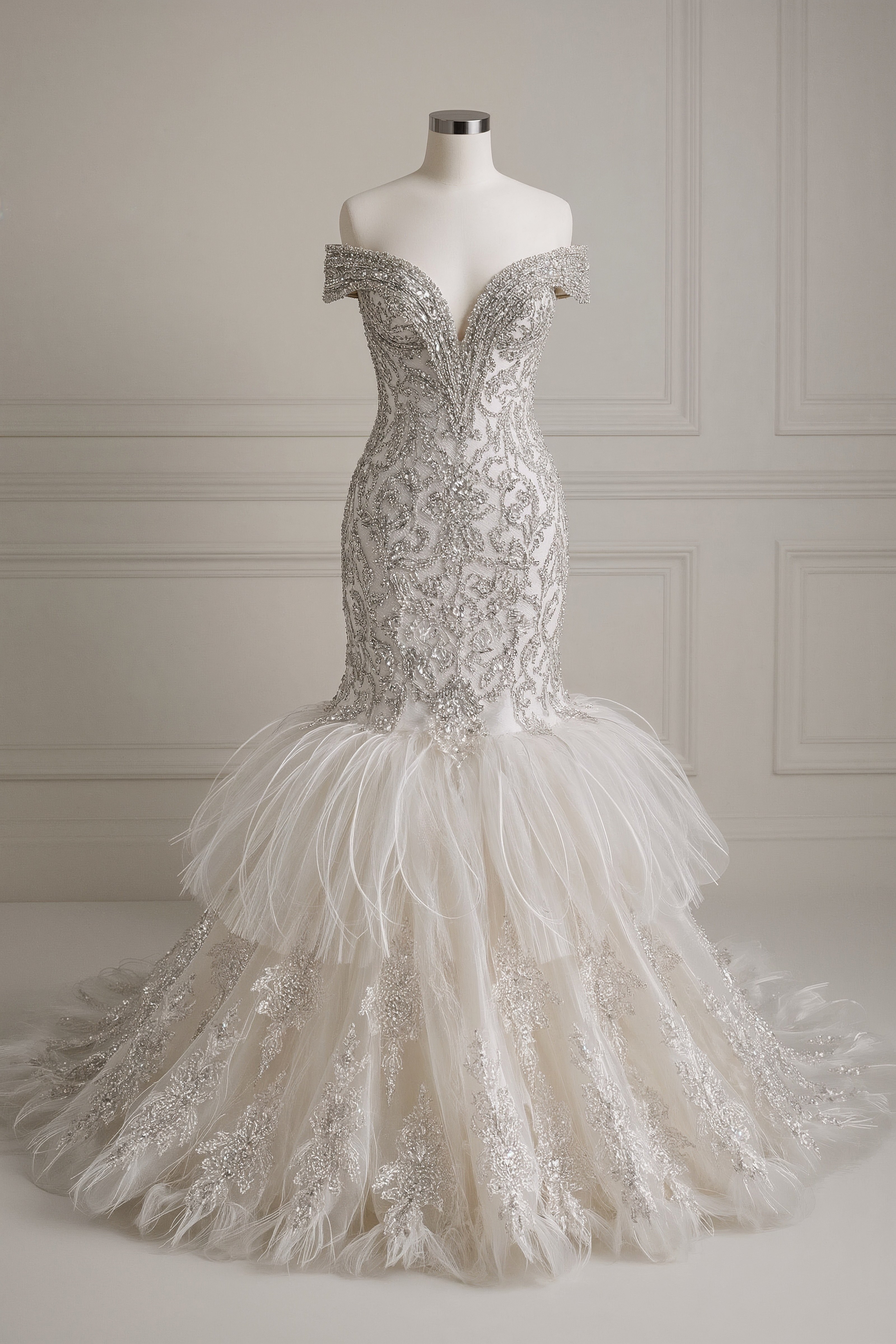 Modern Royalty Wedding Dress: Silver Mermaid Gown Elegance
