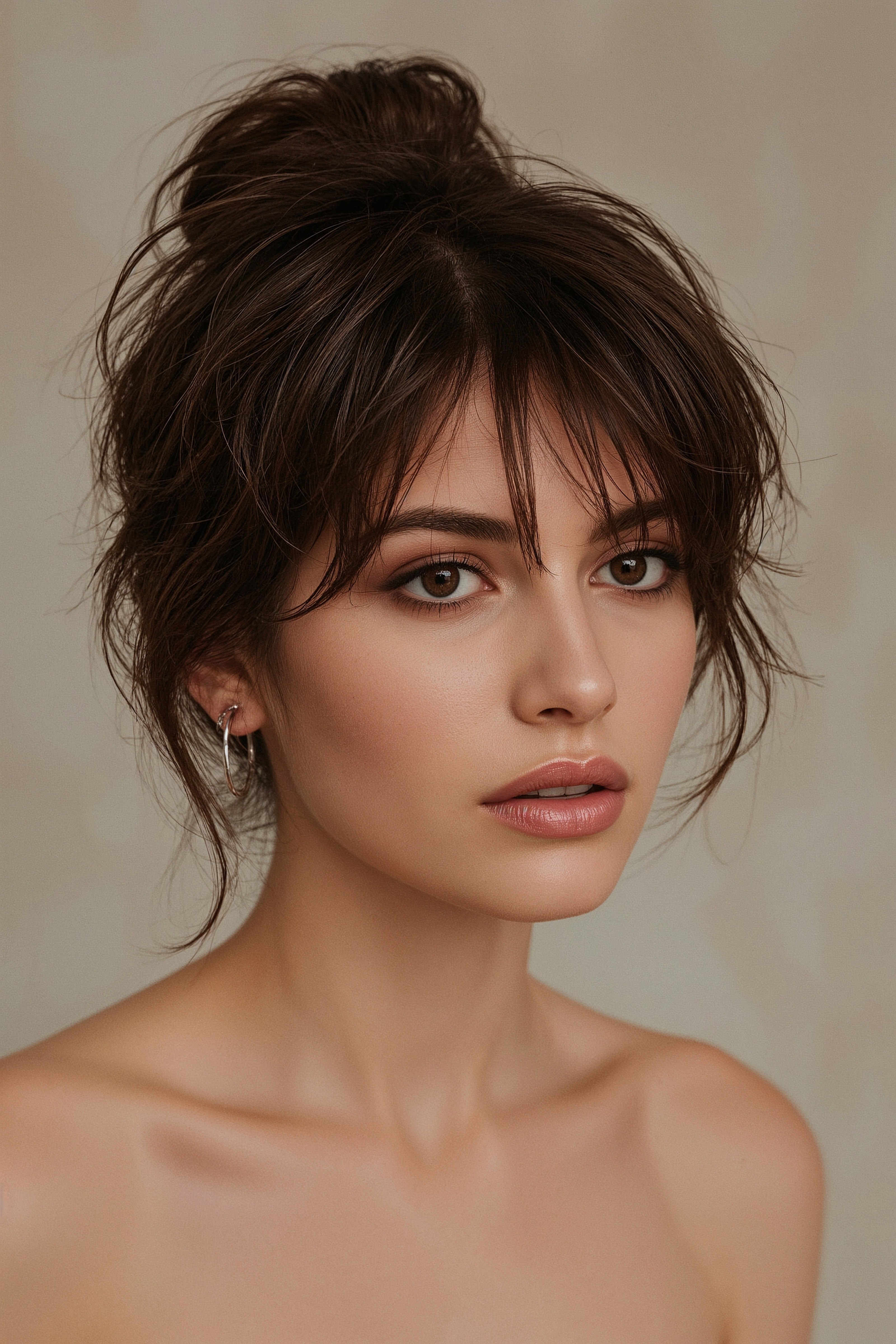 Modern Upstyle Long Hair with Trendy Curtain Bangs