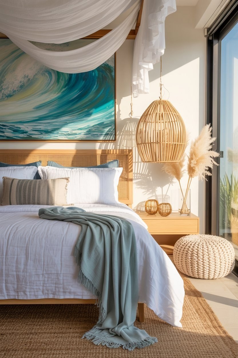 Boho Coastal Bedroom Sanctuary: Light-Filled & Serene