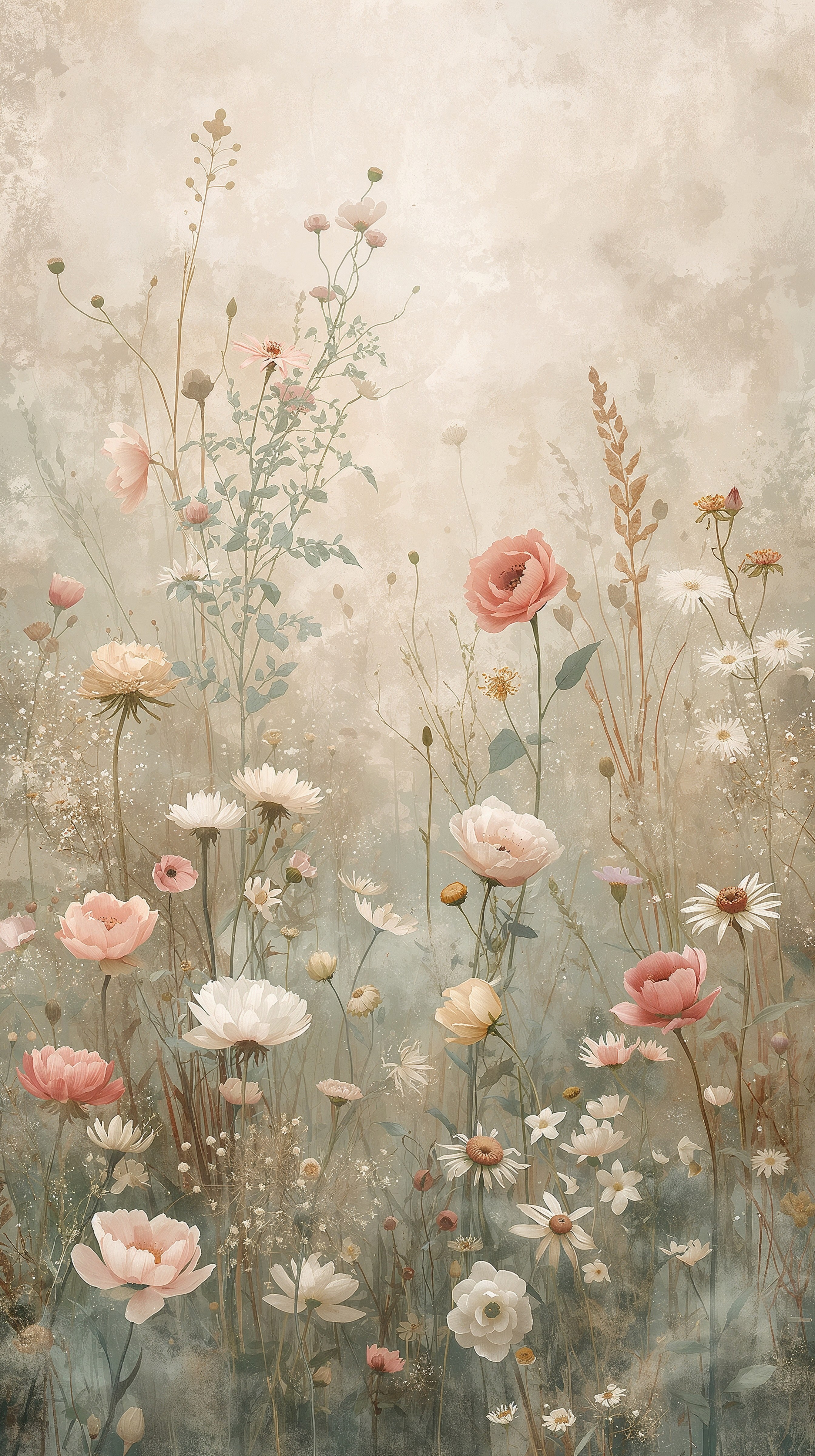 Dreamy Wildflower Meadow Wall Mural: Ethereal Home Decor Art
