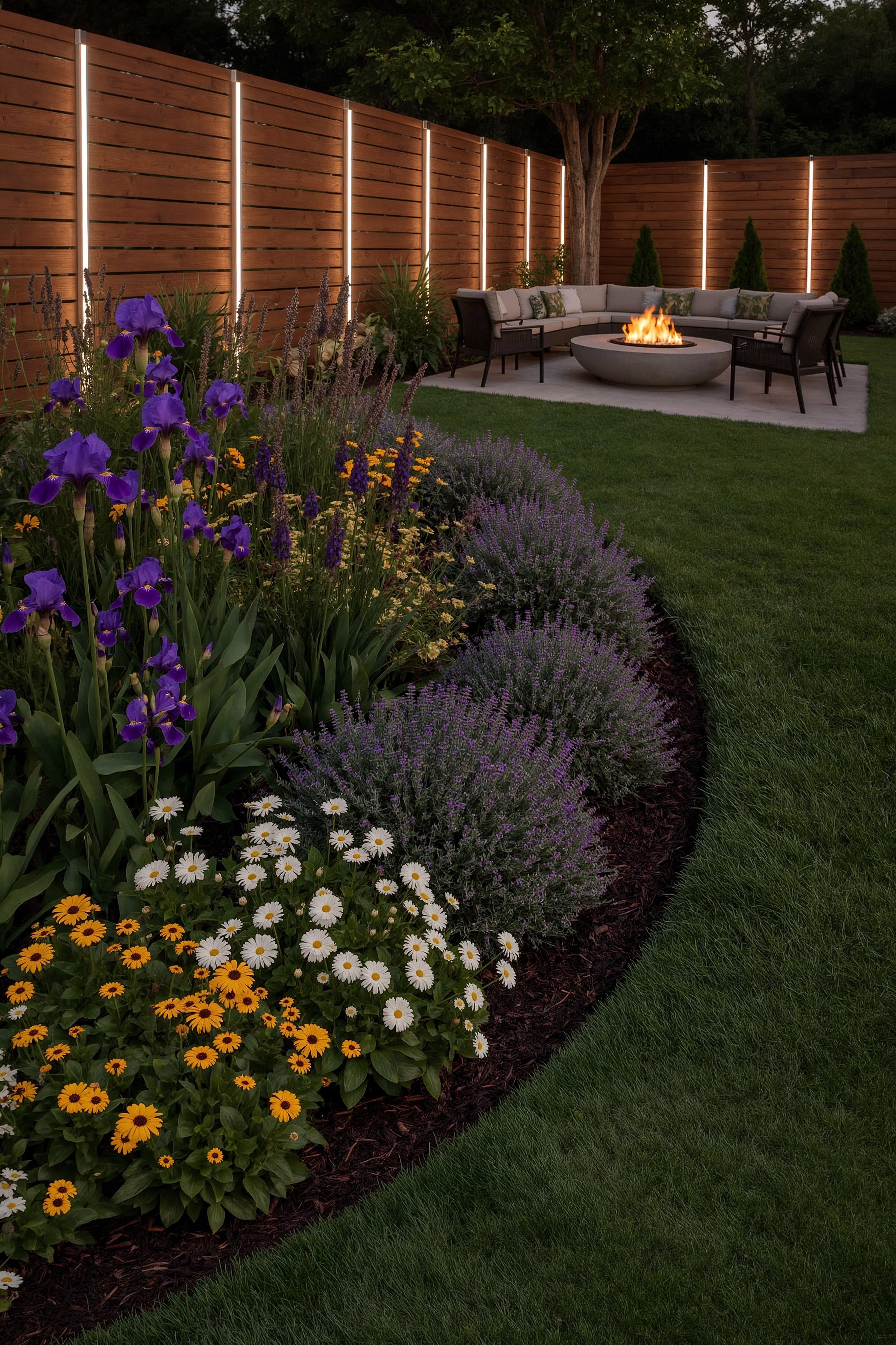 Elegant Backyard Flower Beds for Enchanting Evening Retreats