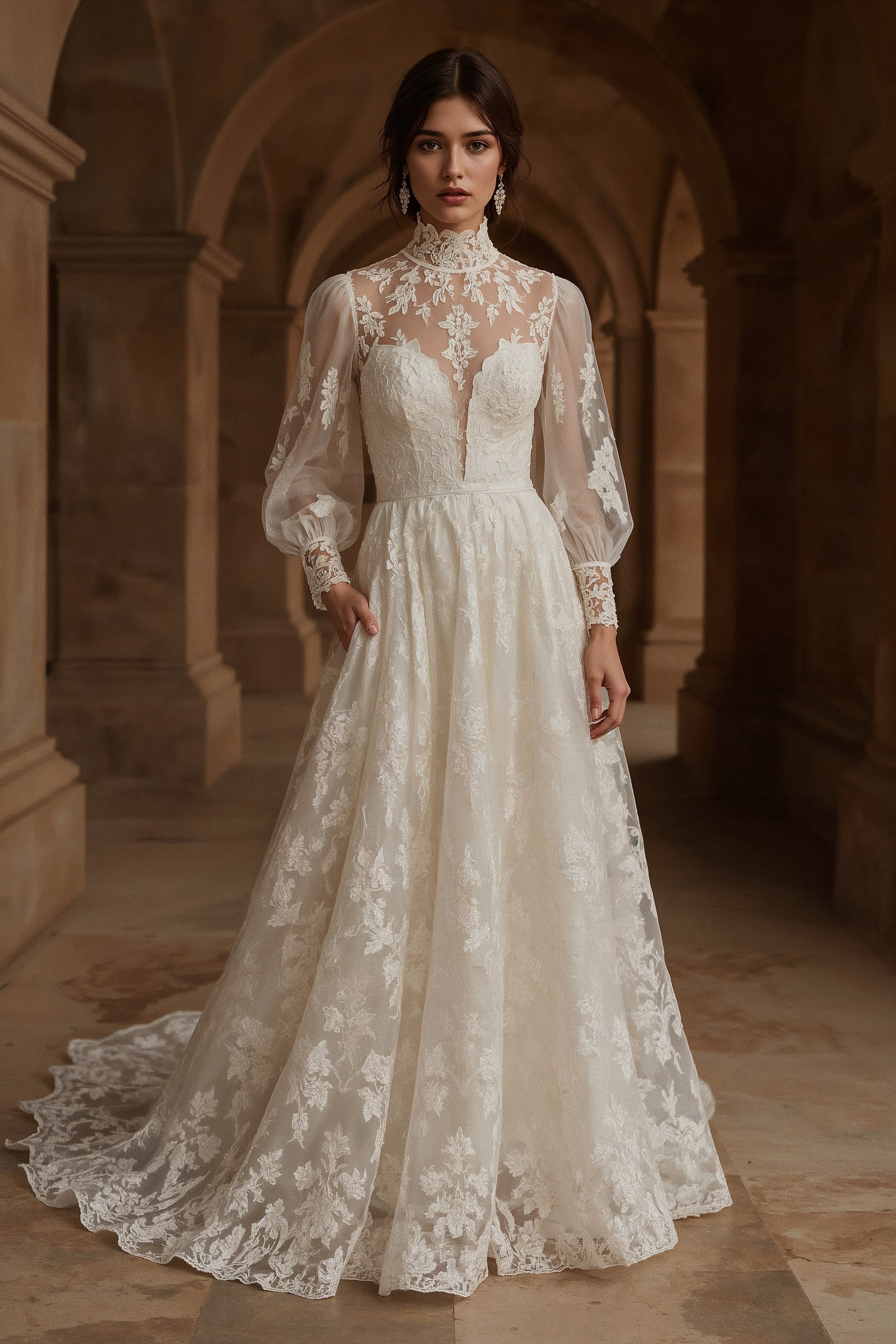 Timeless Couture: High Neck Long Sleeve A-Line Wedding Dresses