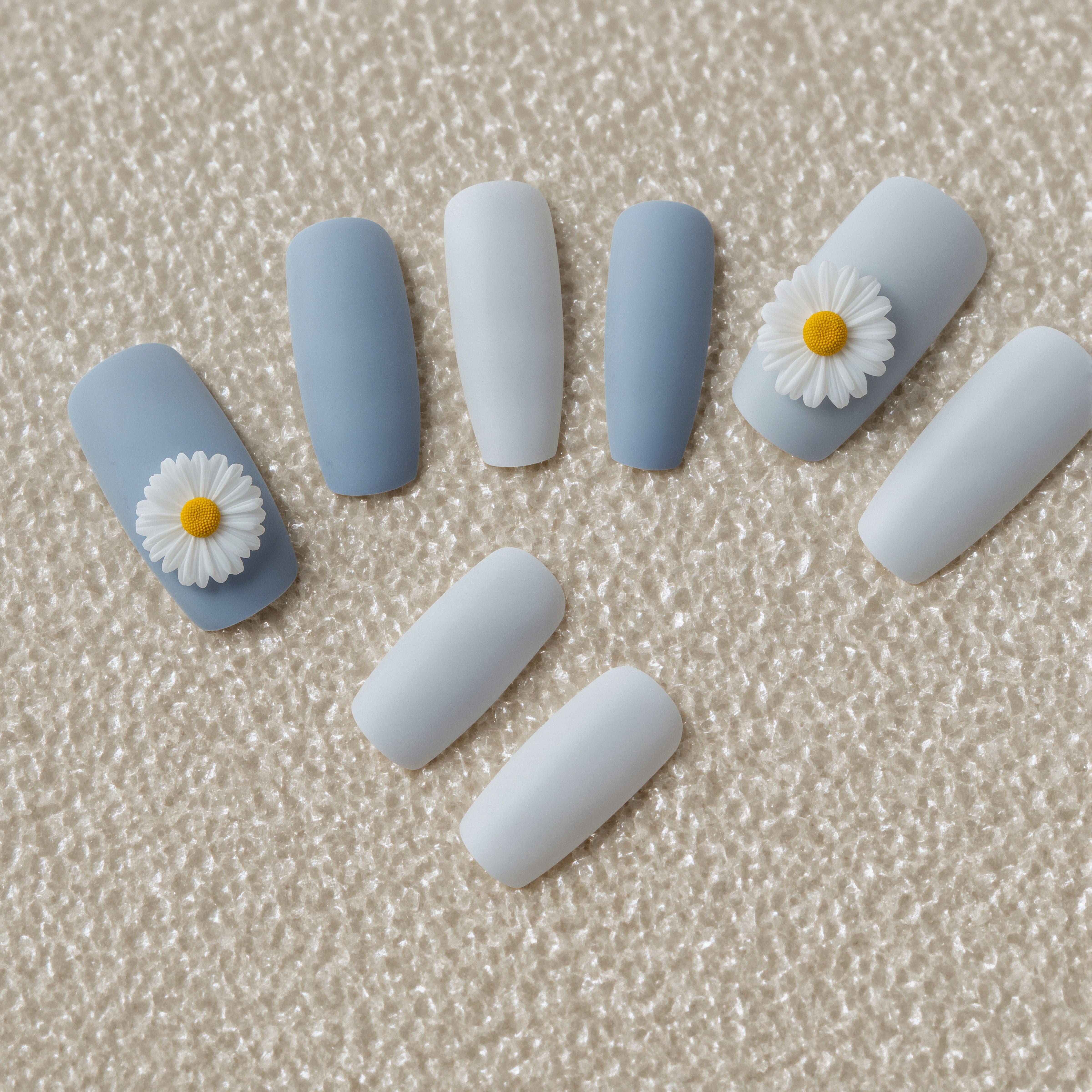 Matte Blue Daisy Dreams: Chic Spring Nail Art