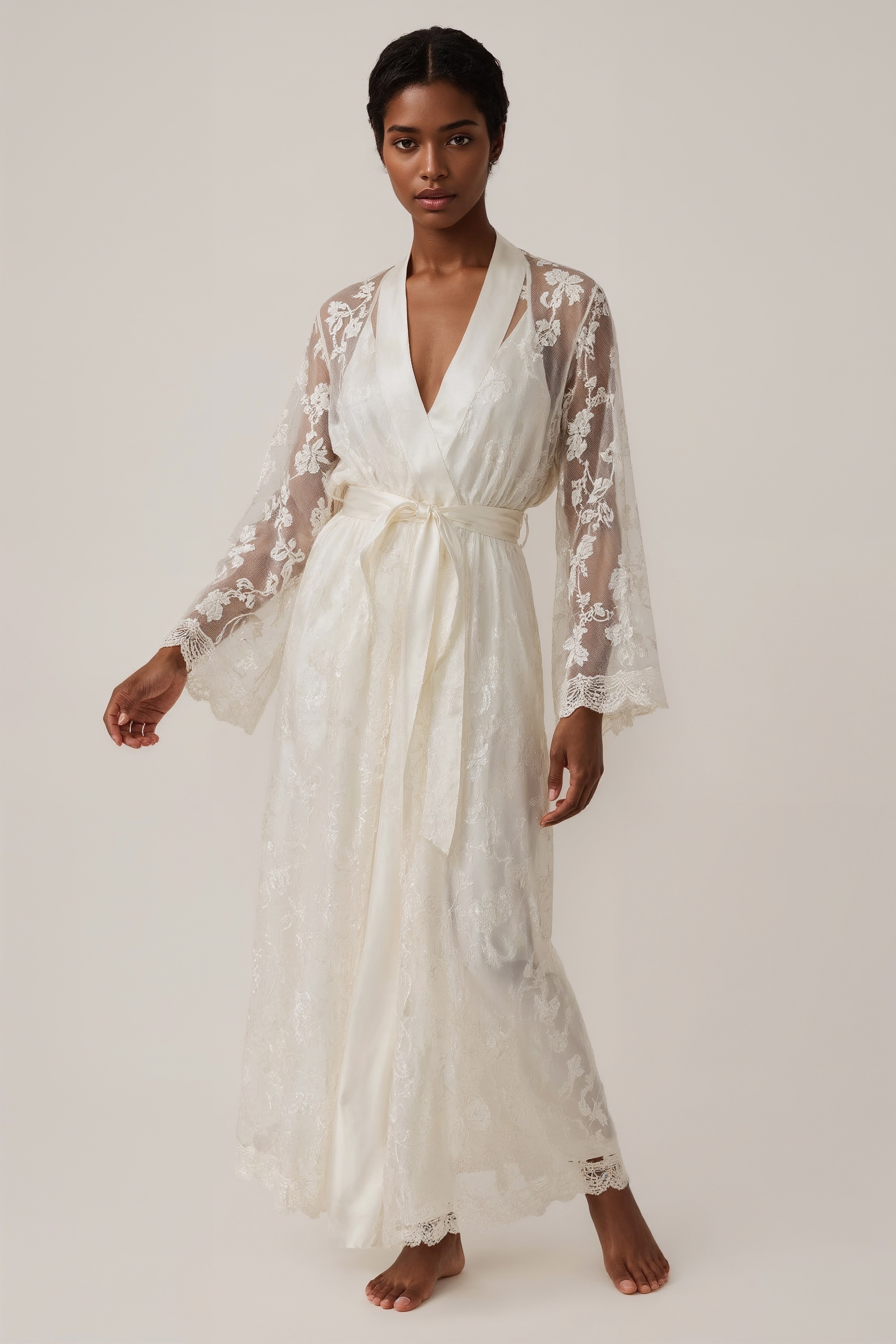 Elegant Lace & Satin Robes: Perfect Bridal Prep Morning Style