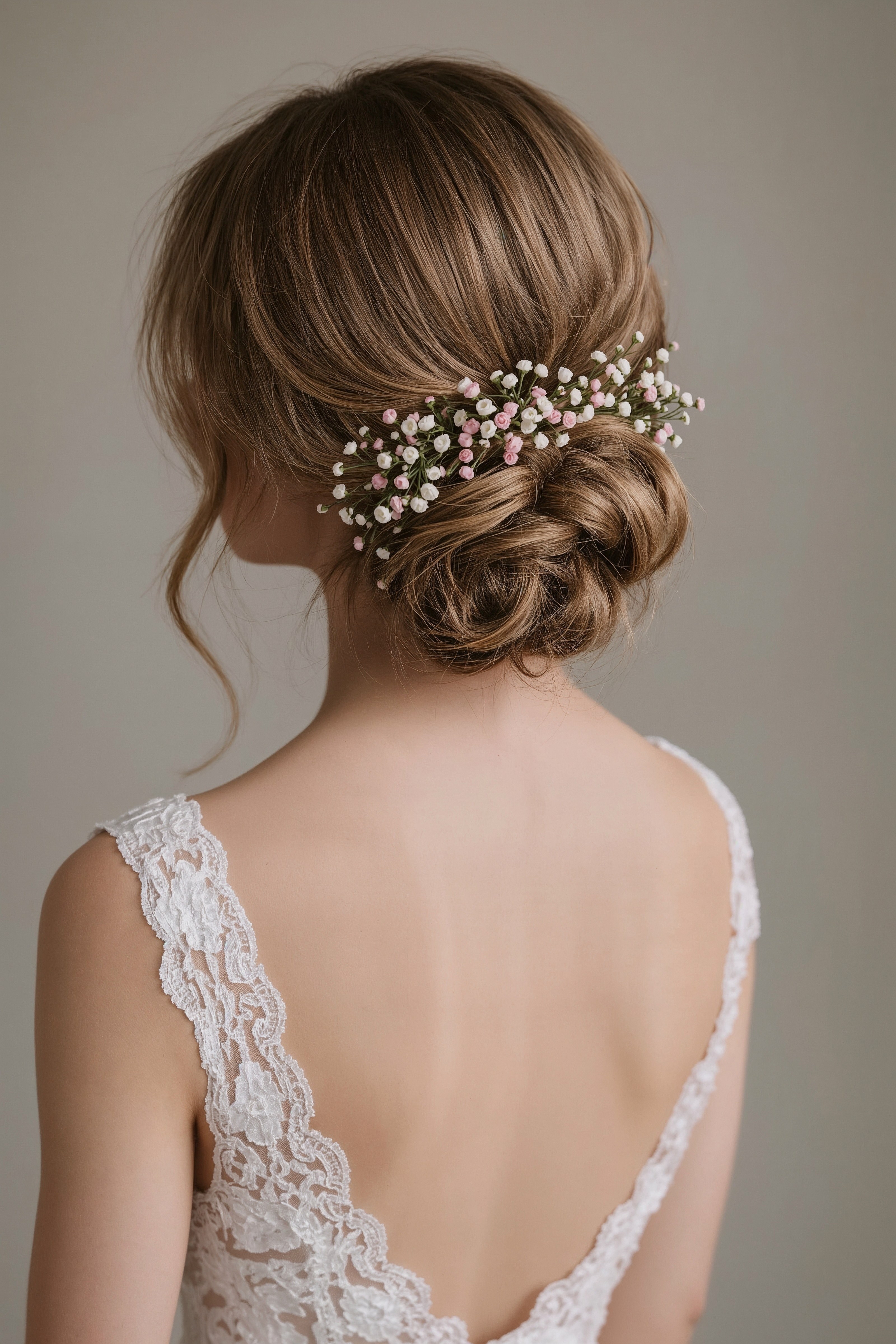 Elegant Spring Wedding Updo with Flowers for Brides
