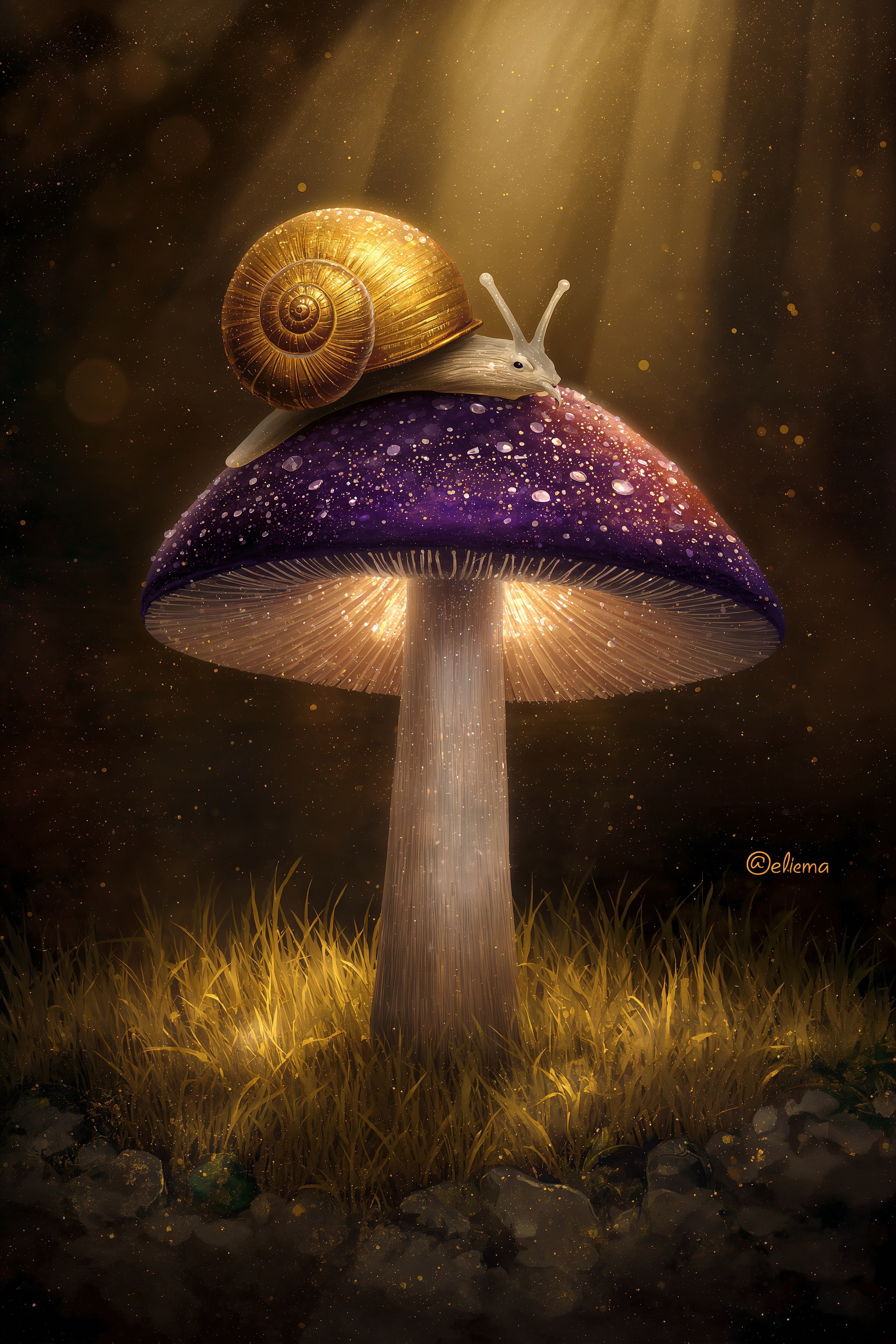Enchanting Snail Oil Painting: Whimsical Forest Art for Garden Walls