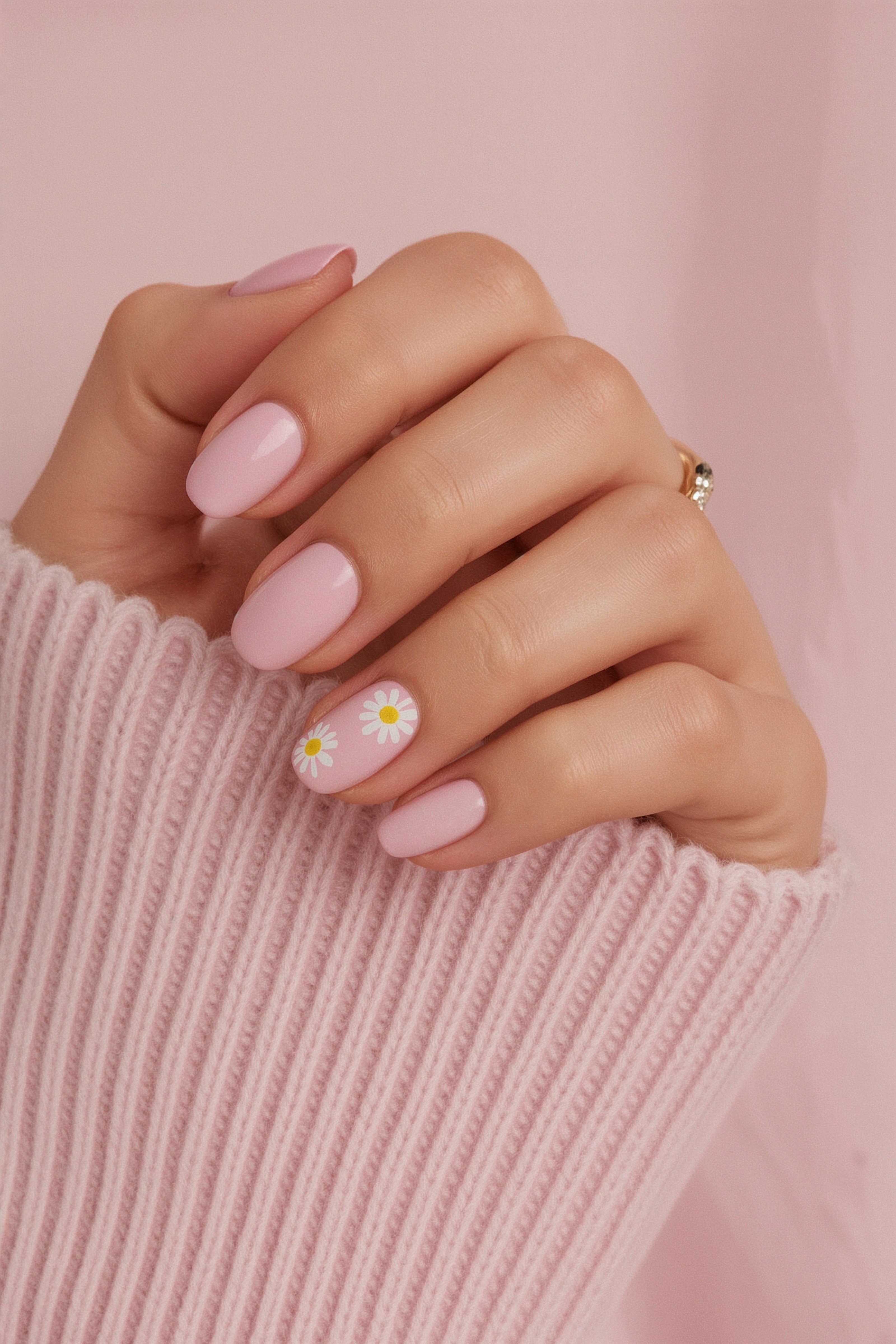Charming Pink Daisy Nails: Sweet Spring Inspo