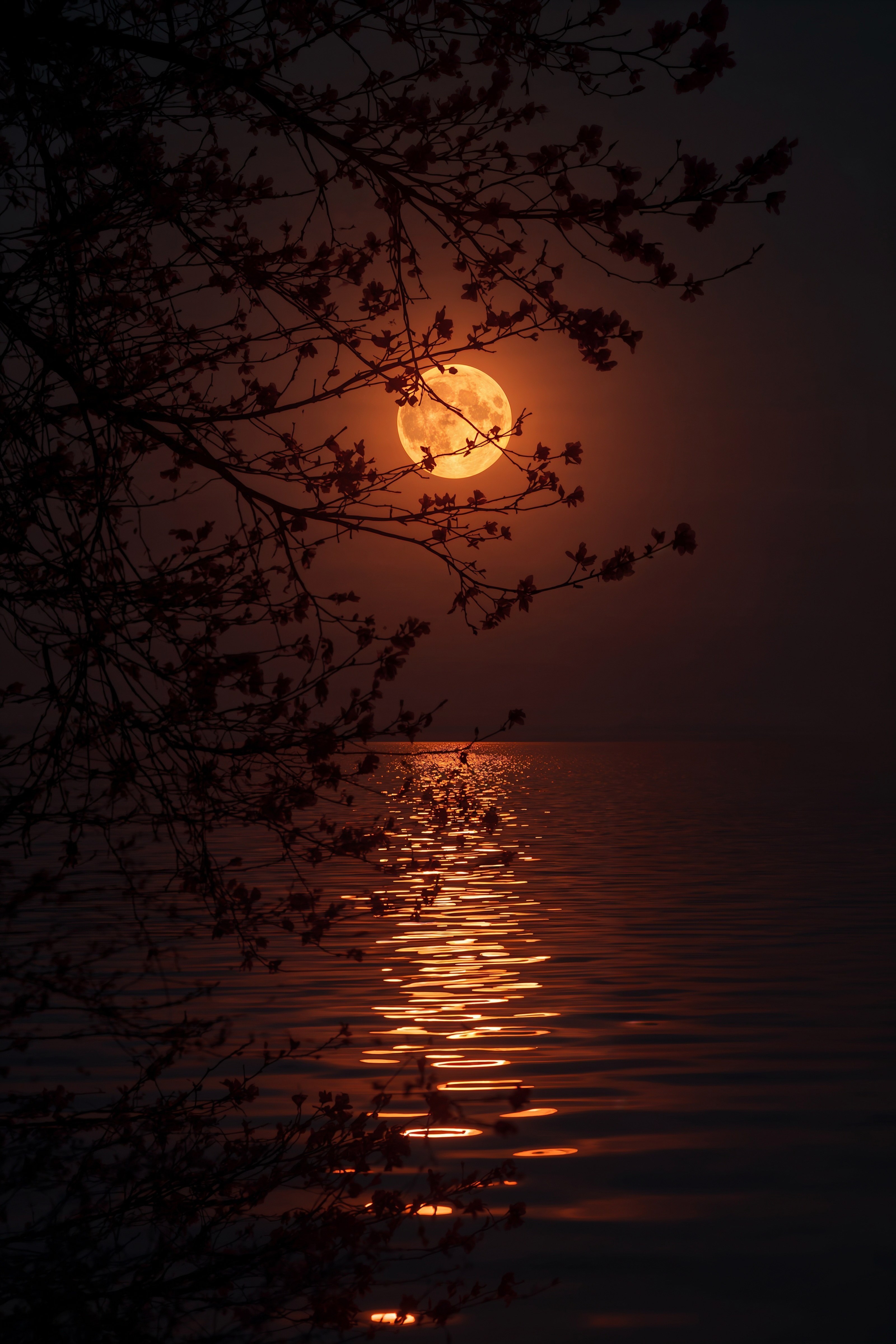 Aesthetic 4K iPhone Sunset Wallpapers: Full Moon & Cherry Blossom Dreams