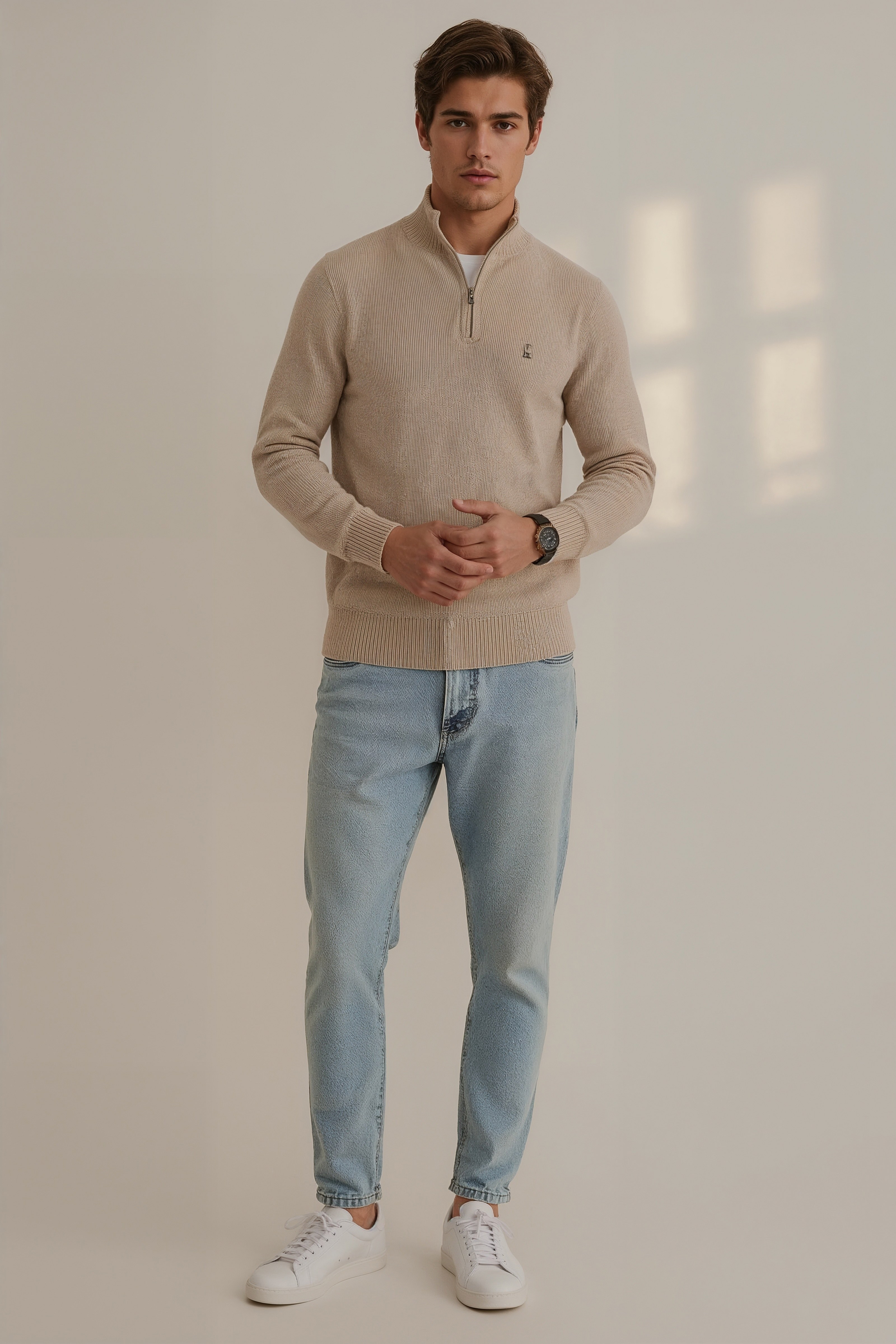 Effortless Men's Casual Style: The Ribbed Quarter-Zip Sweater Outfit