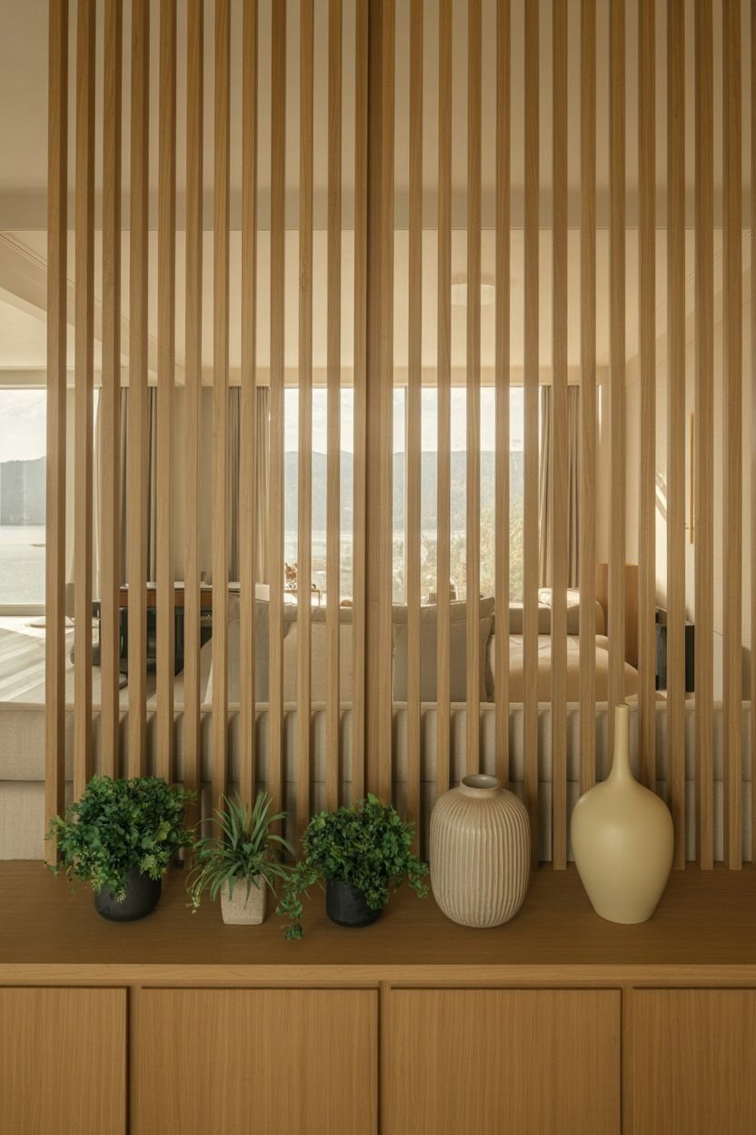Modern Wooden Slat Room Dividers: Japandi Style Apartment Partition Ideas
