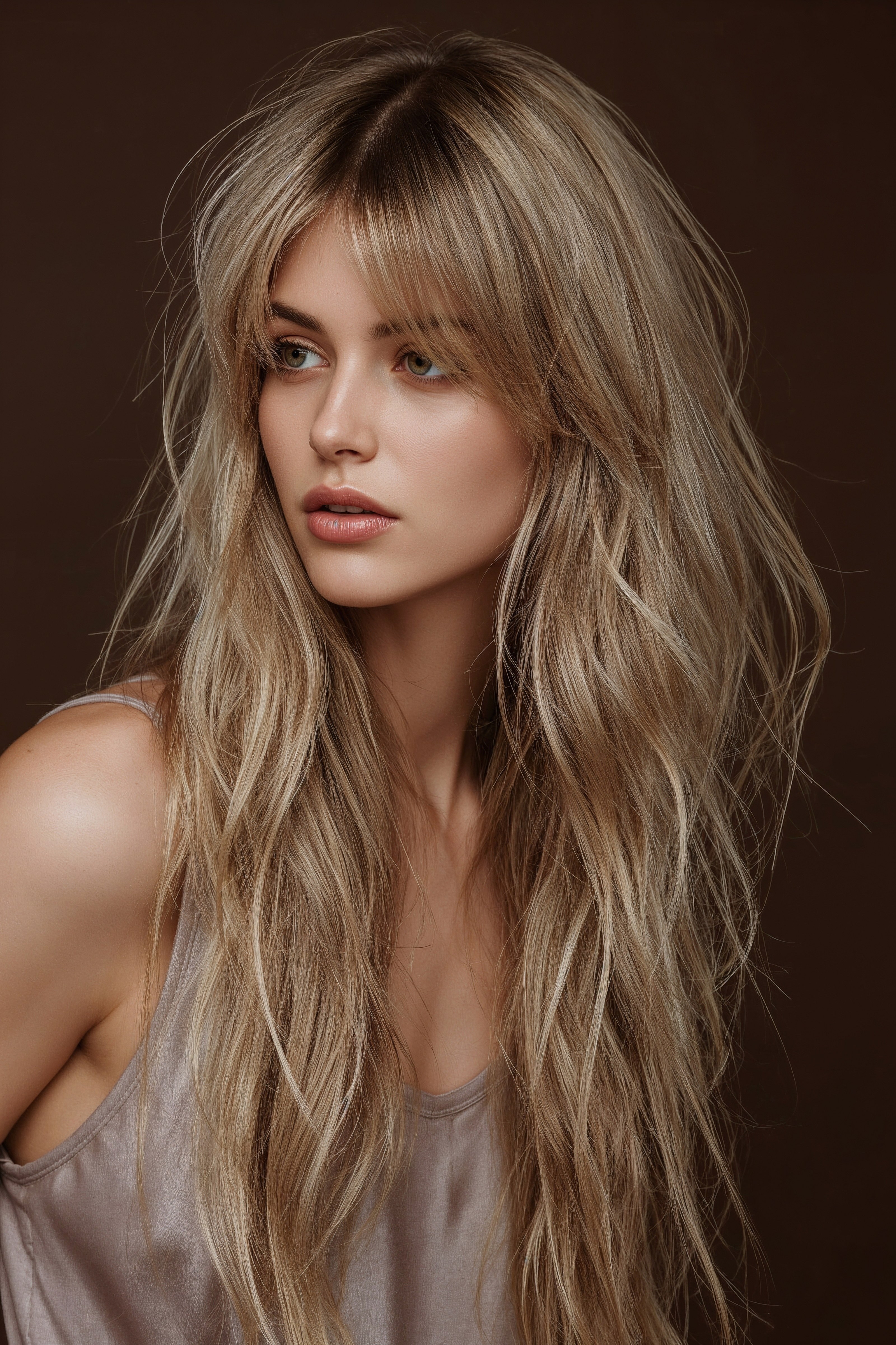 Blonde Bombshell: Trendy Layered Haircuts with Long Bangs