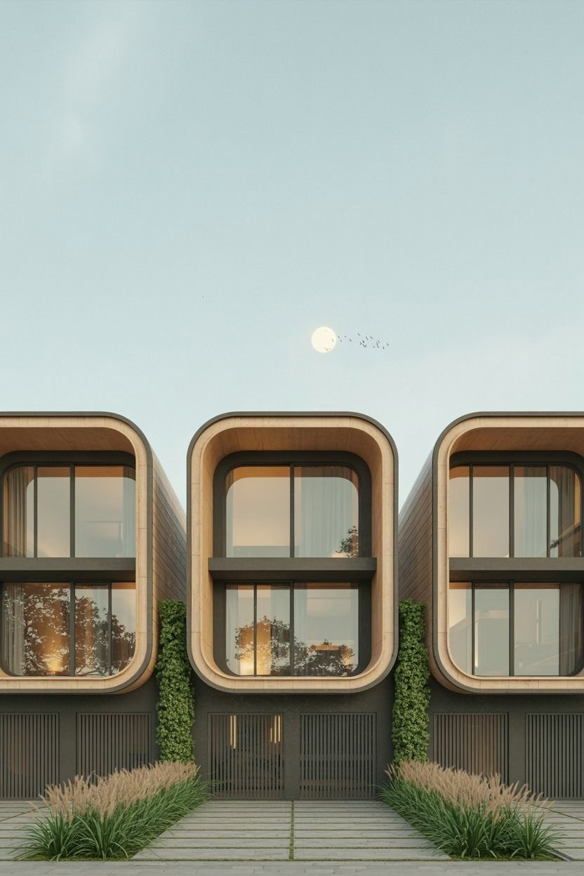 Modern Townhouse Facades: Elegant Wooden Exteriors for Co-Living