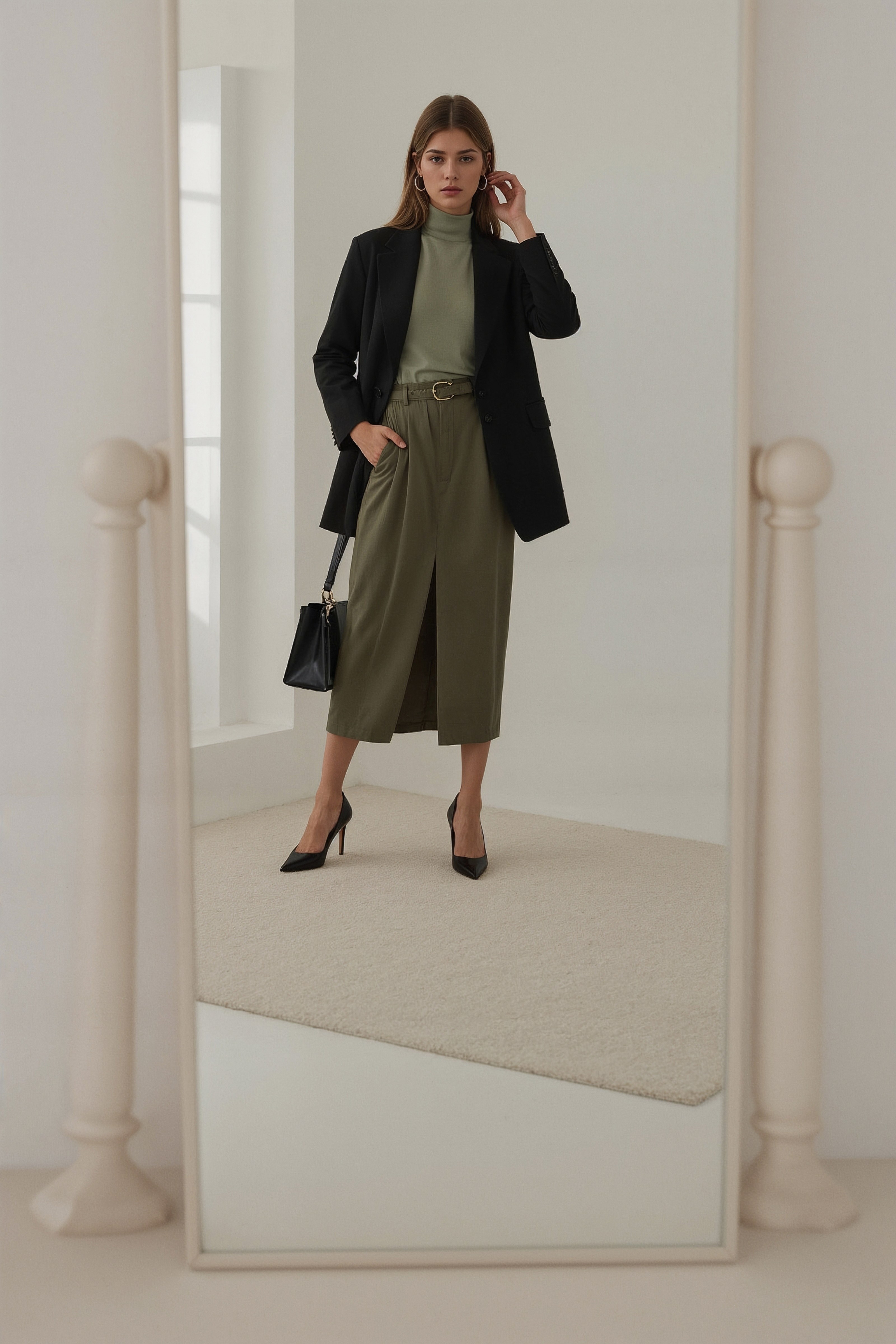 Elegant Office Outfit: Chic Tailored Skirt & Blazer for Professional Women