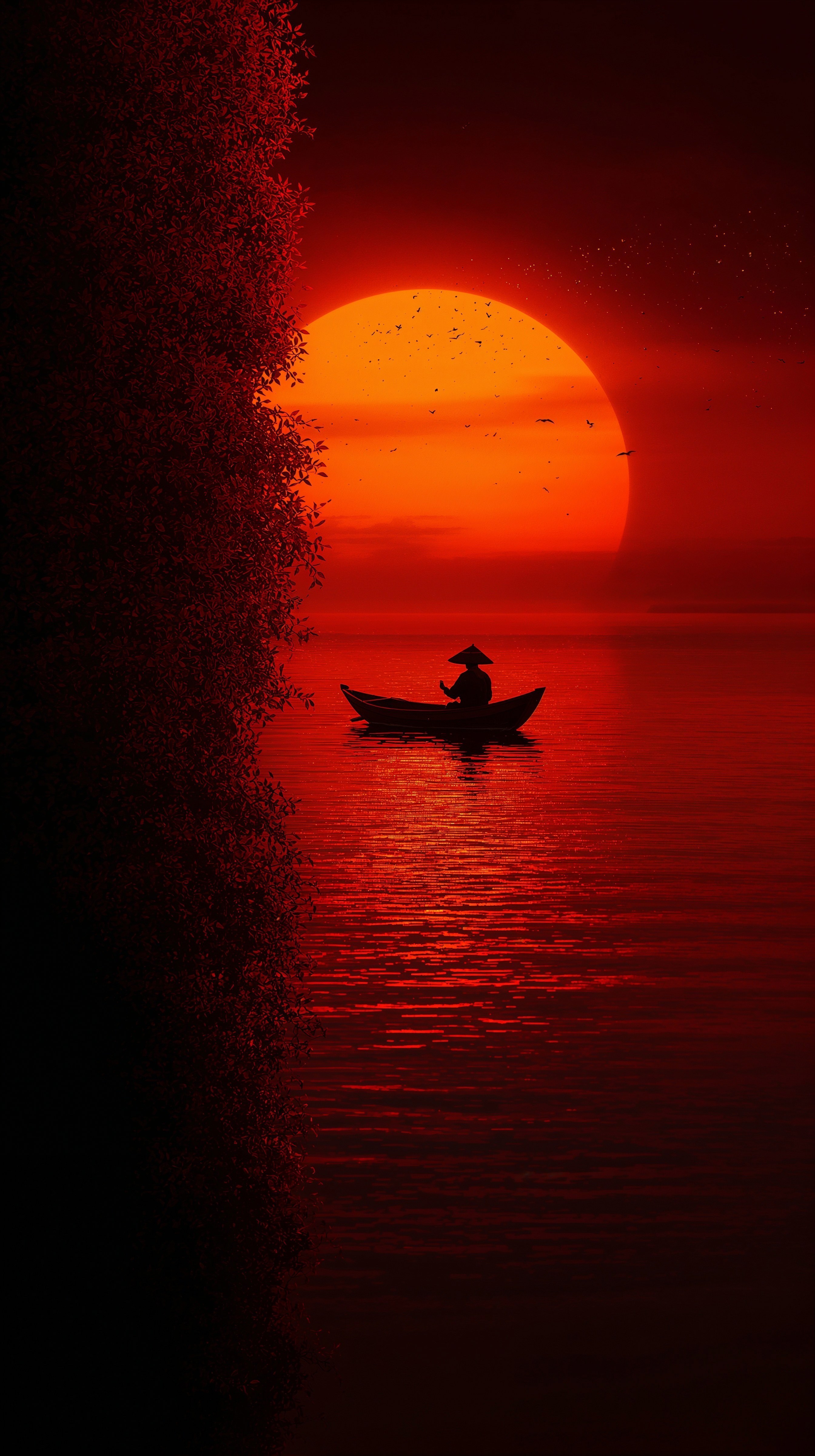 Dramatic Red Sunset Aesthetic: 4K Desktop Wallpaper for 2024